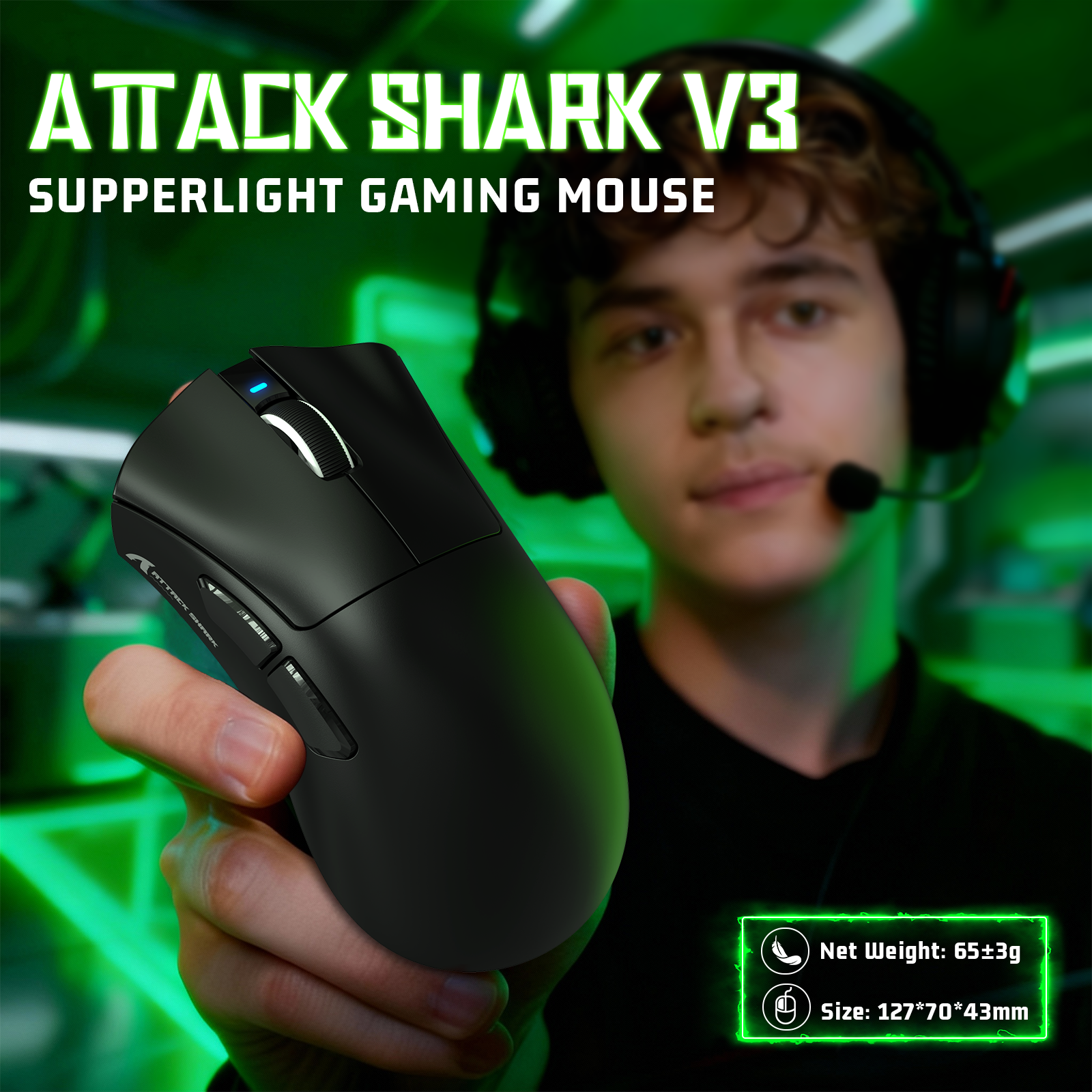 Ratón gaming tri-modo ultra ligero ATTACK SHARK V3