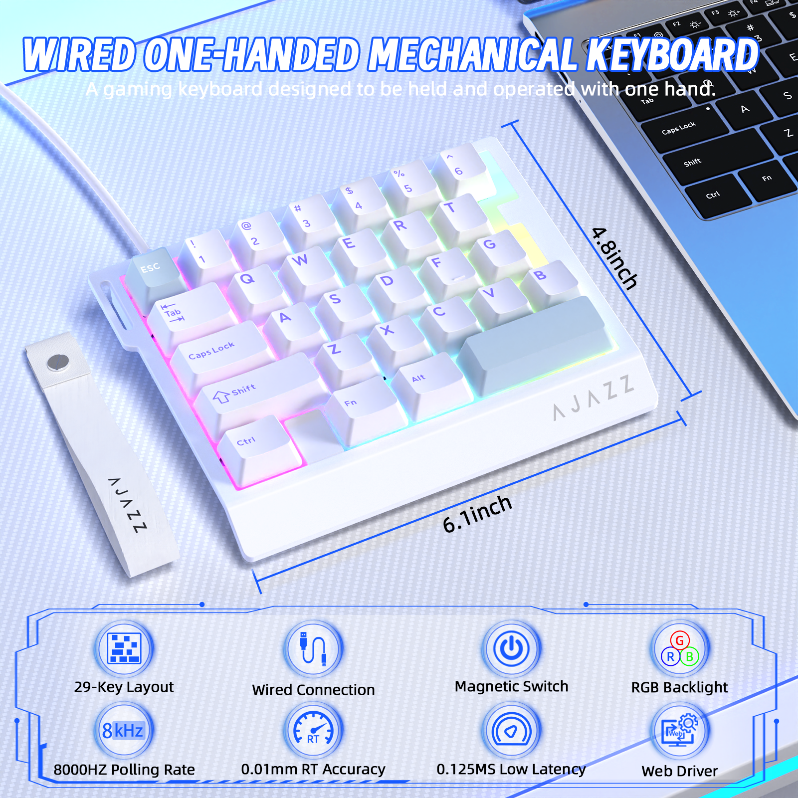 Teclado gaming con cable para una mano ATTACK SHARK X AJAZZ AK029