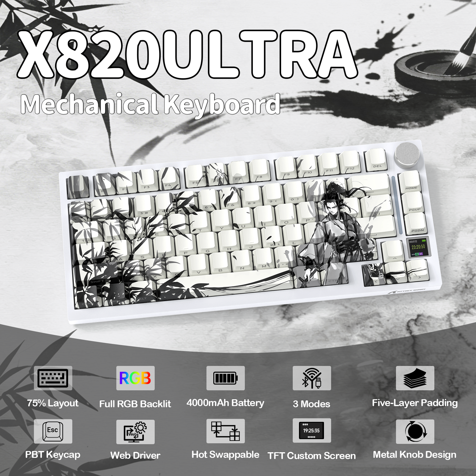 Teclado mecánico tri-modo ATTACK SHARK X820Ultra con junta