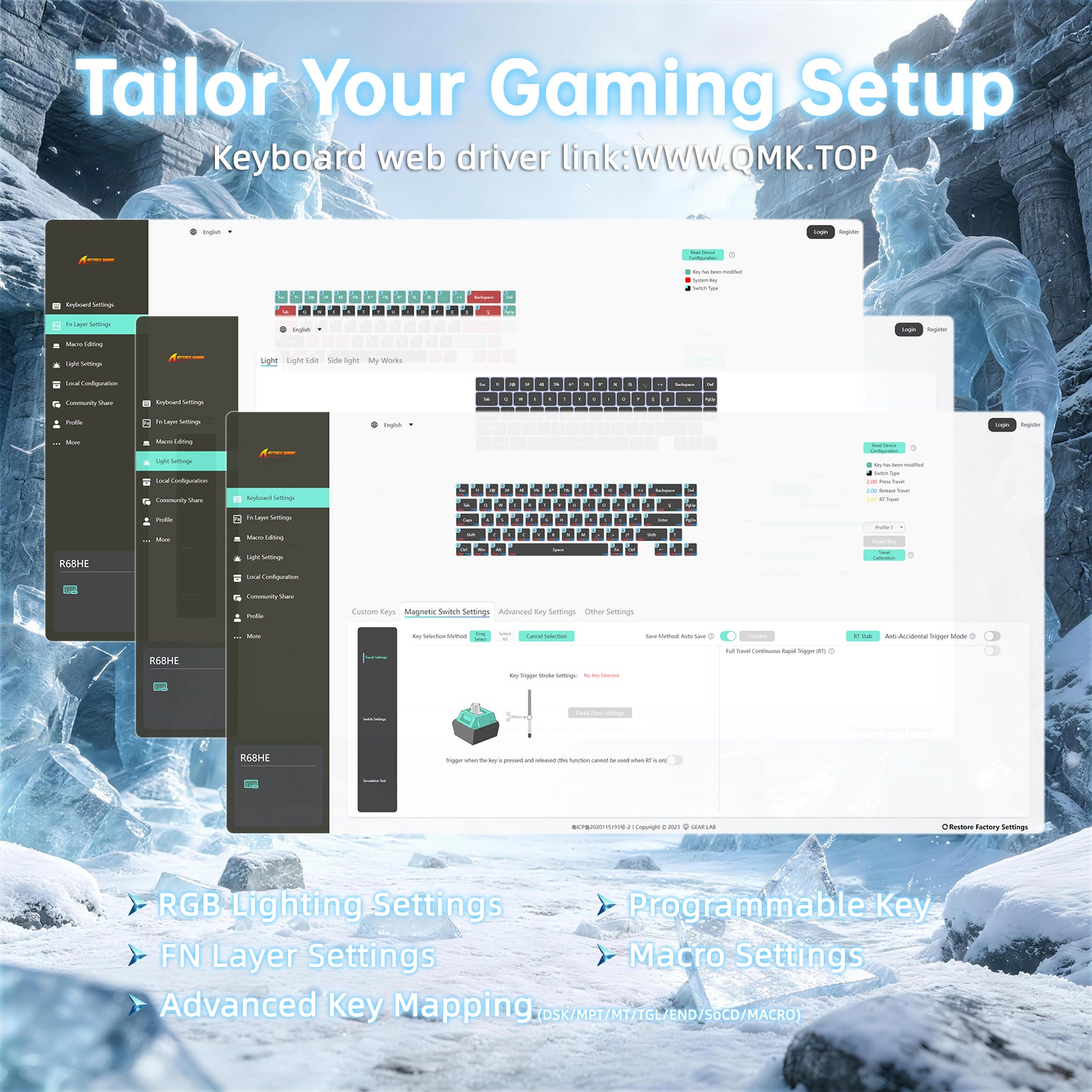 Teclado ATTACK SHARK R68 HE Rapid Trigger con cable en espiral RGB C01 Ultra de fibra de carbono con cableado