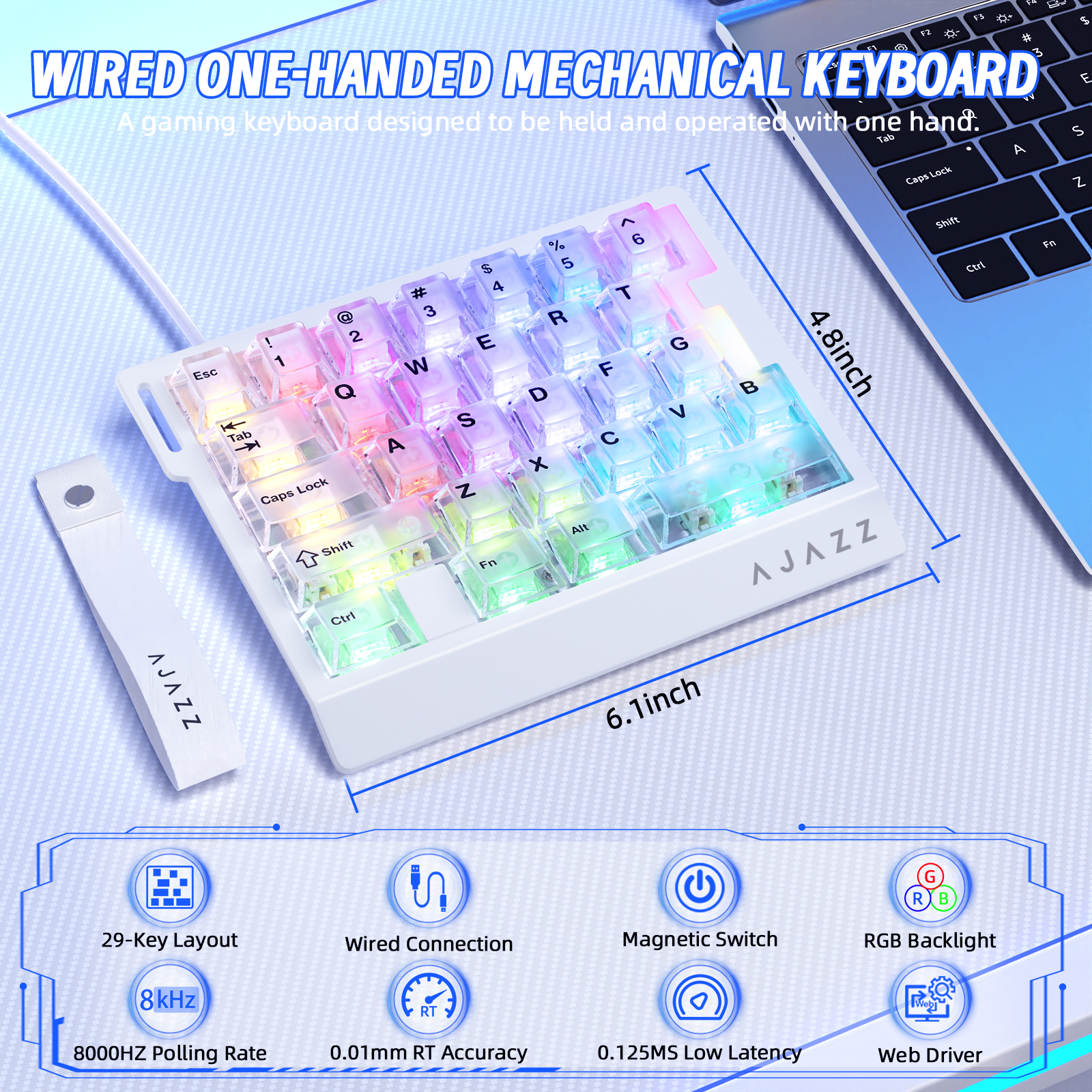 Teclado gaming con cable para una mano ATTACK SHARK X AJAZZ AK029