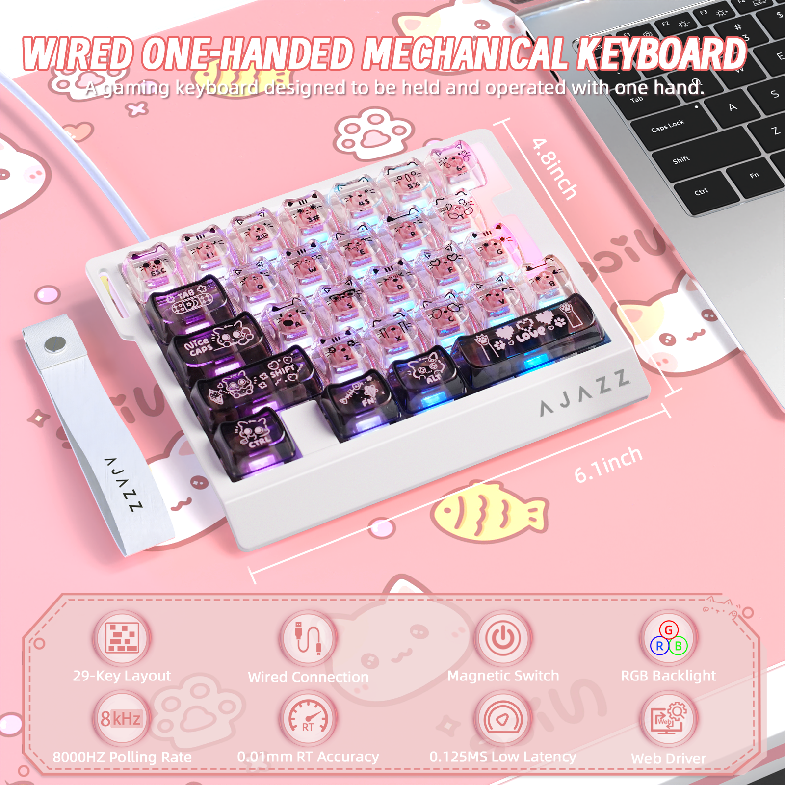 Teclado gaming con cable para una mano ATTACK SHARK X AJAZZ AK029