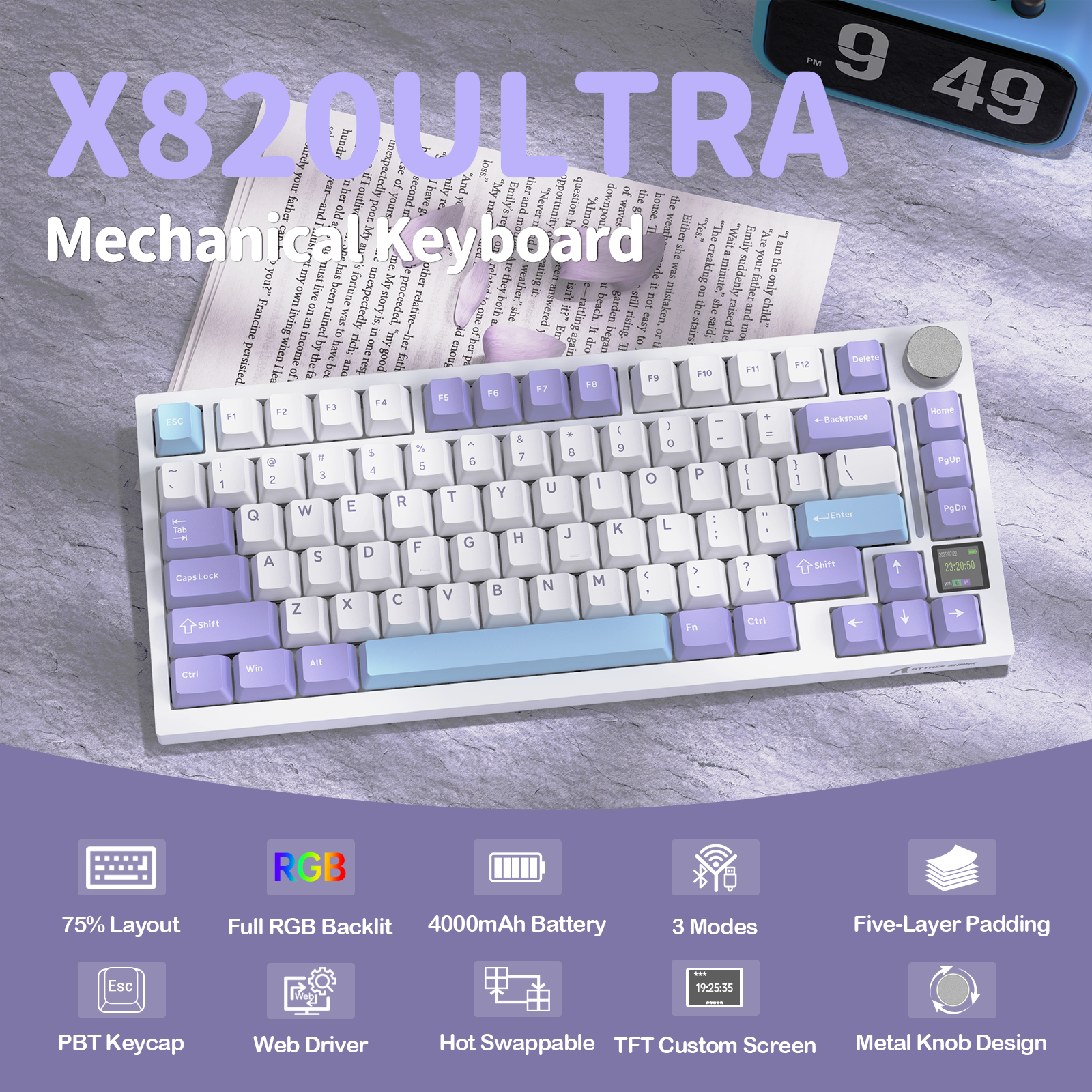 Teclado mecánico tri-modo ATTACK SHARK X820Ultra con junta