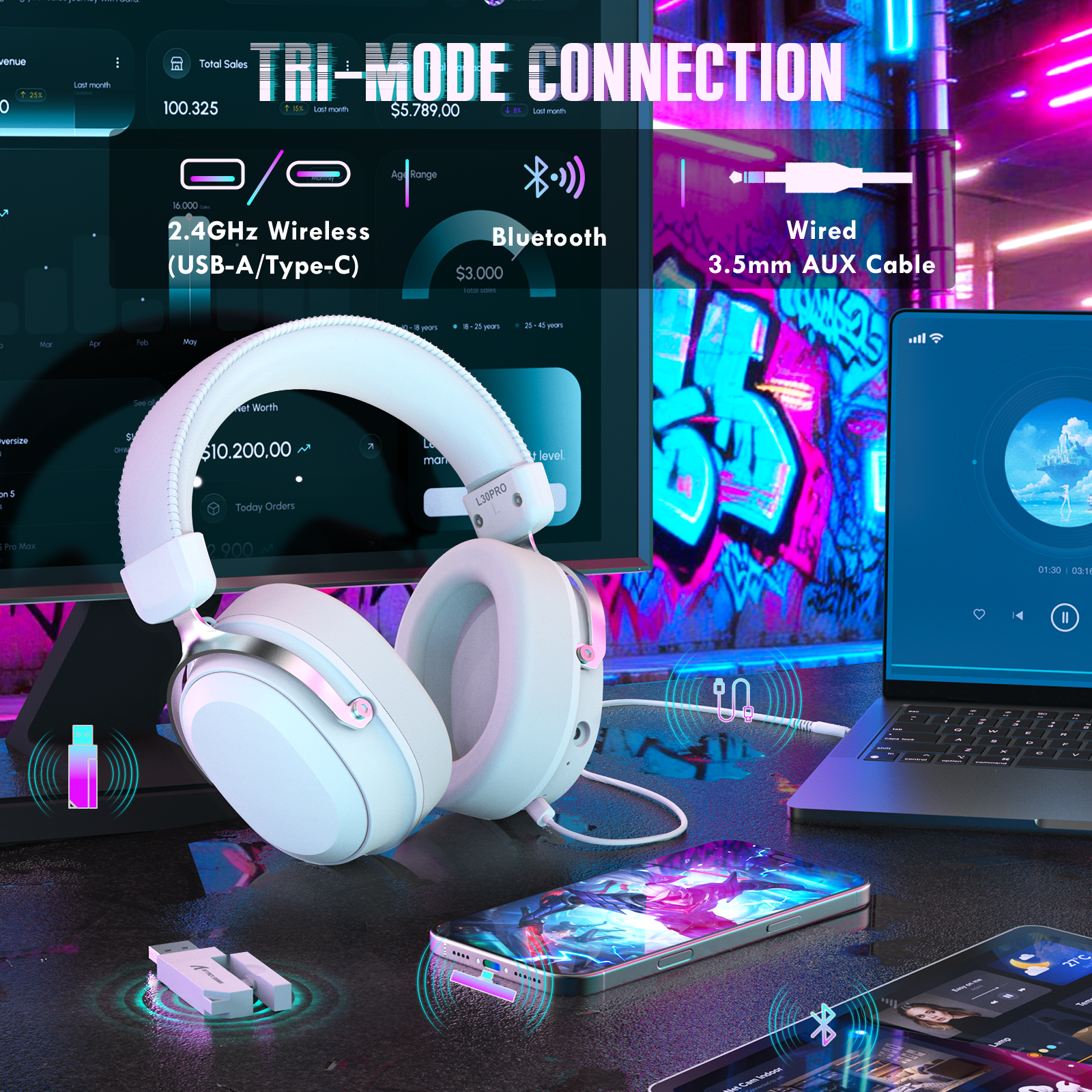 Auriculares gaming inalámbricos ATTACK SHARK L30PRO