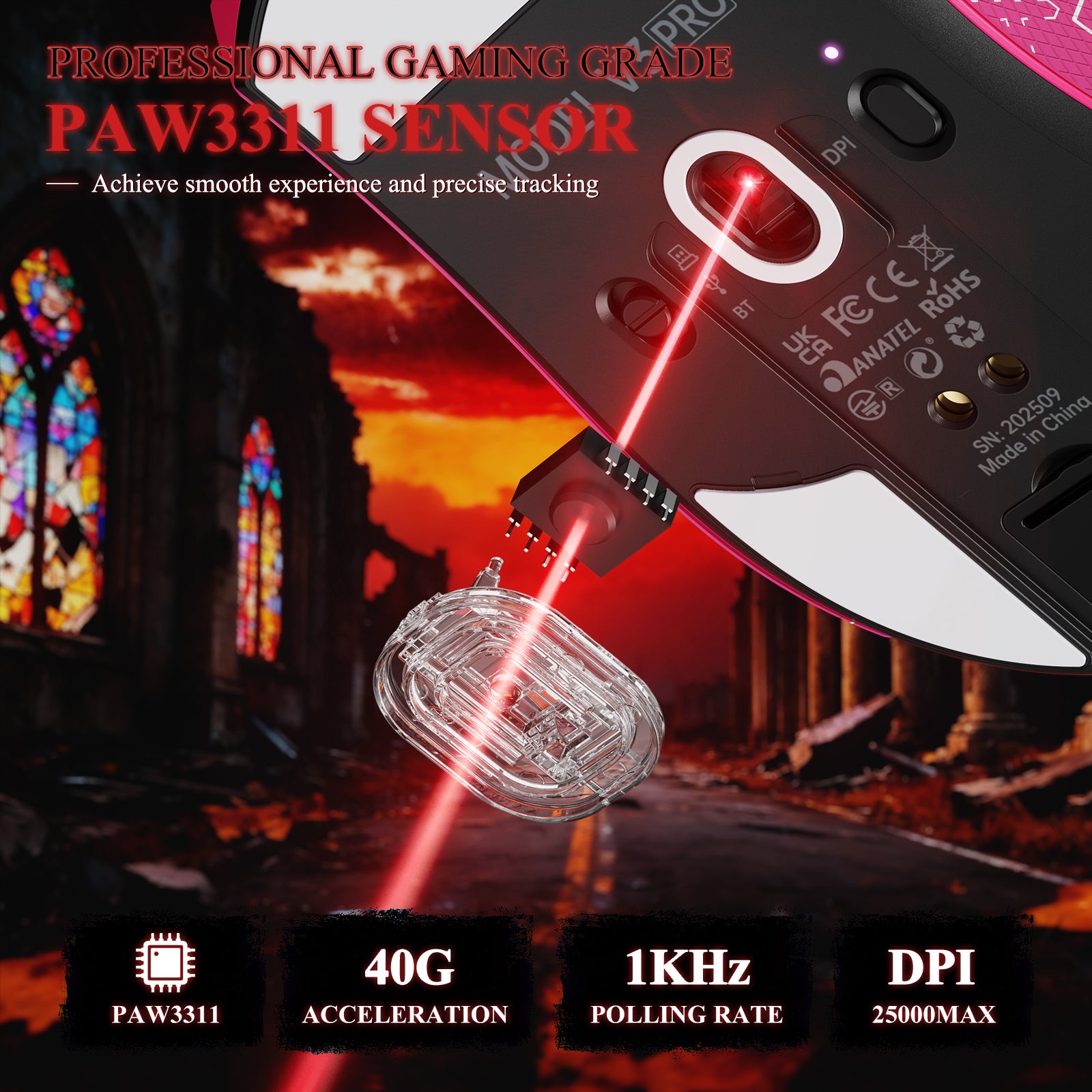Ratón gaming tri-modo ultra ligero ATTACK SHARK V3PRO con base de carga