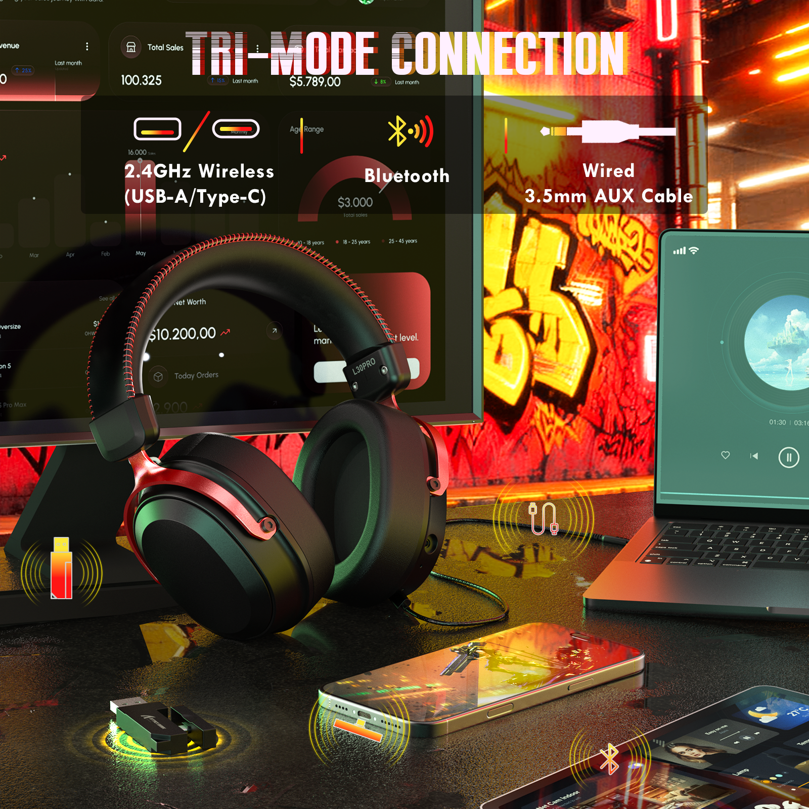 Auriculares gaming inalámbricos ATTACK SHARK L30PRO
