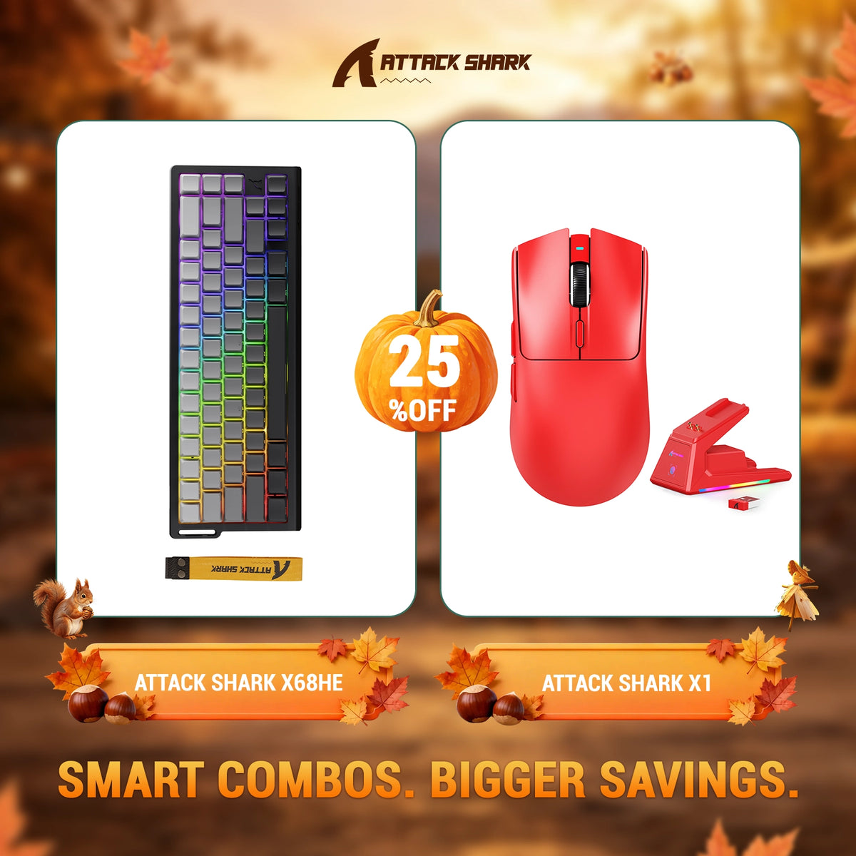 Paquete ATTACK SHARK X68HE teclado Rapid Trigger + ratón para juegos inalámbrico X1