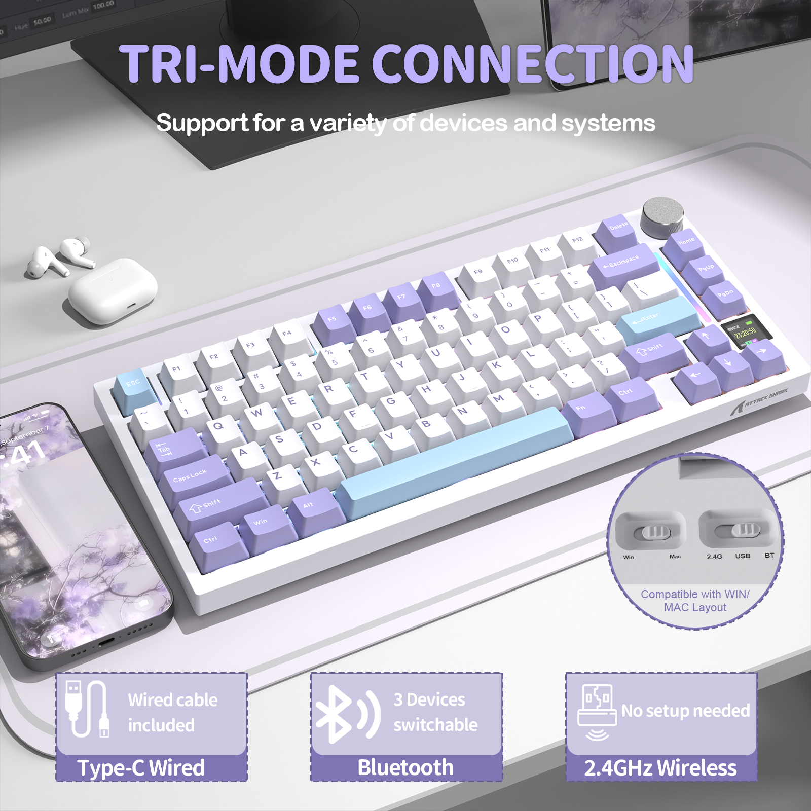 Teclado mecánico tri-modo ATTACK SHARK X820Ultra con junta