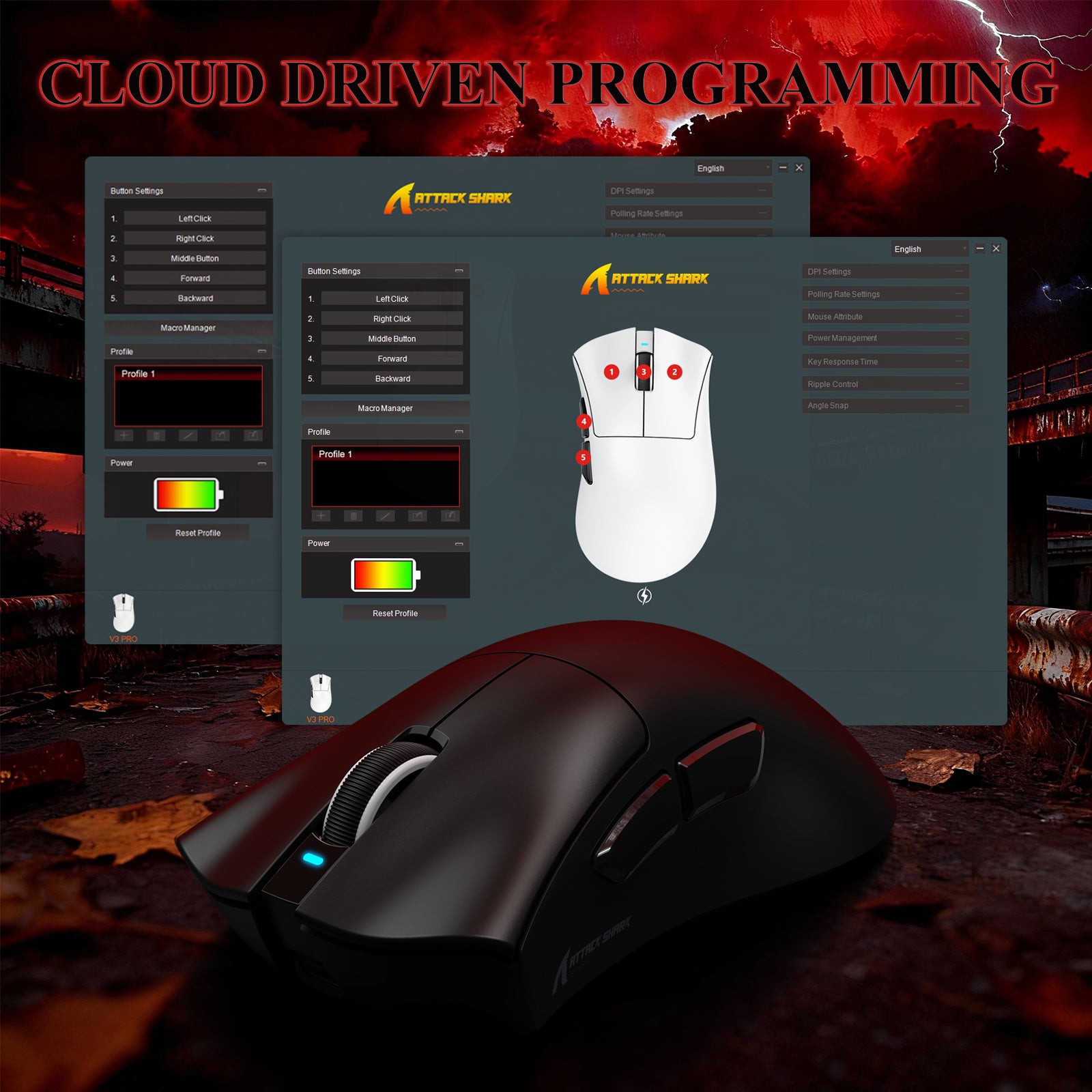 Ratón gaming tri-modo ultra ligero ATTACK SHARK V3PRO con base de carga