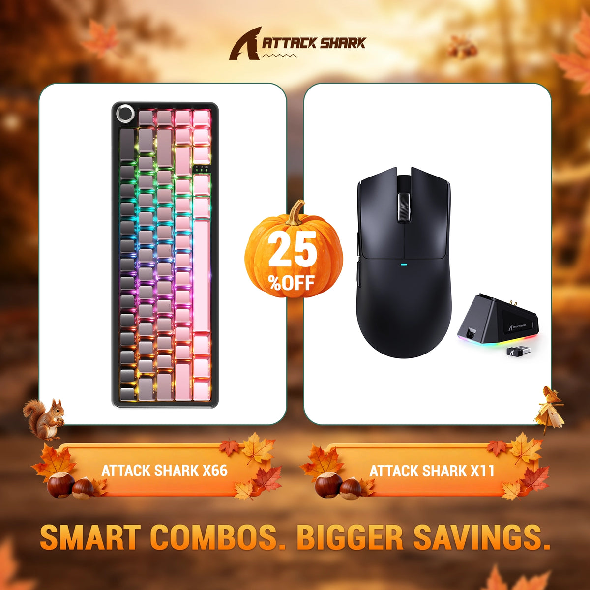Paquete ATTACK SHARK X66 teclado mecánico inalámbrico + ratón para juegos inalámbrico X11