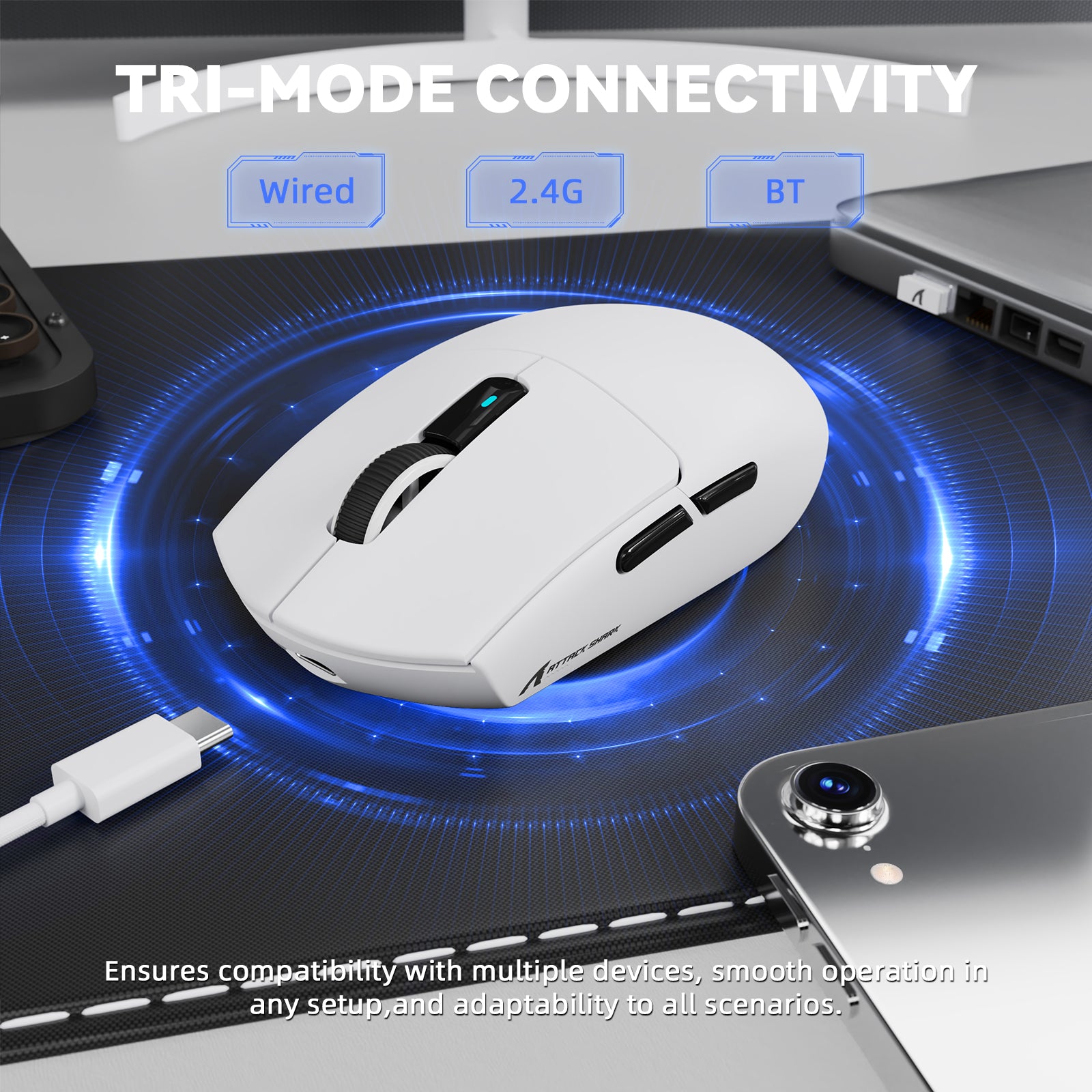 Ratón inalámbrico para juegos ATTACK SHARK G3 PRO de triple modo con base de carga 25000 DPI Ultra ligero