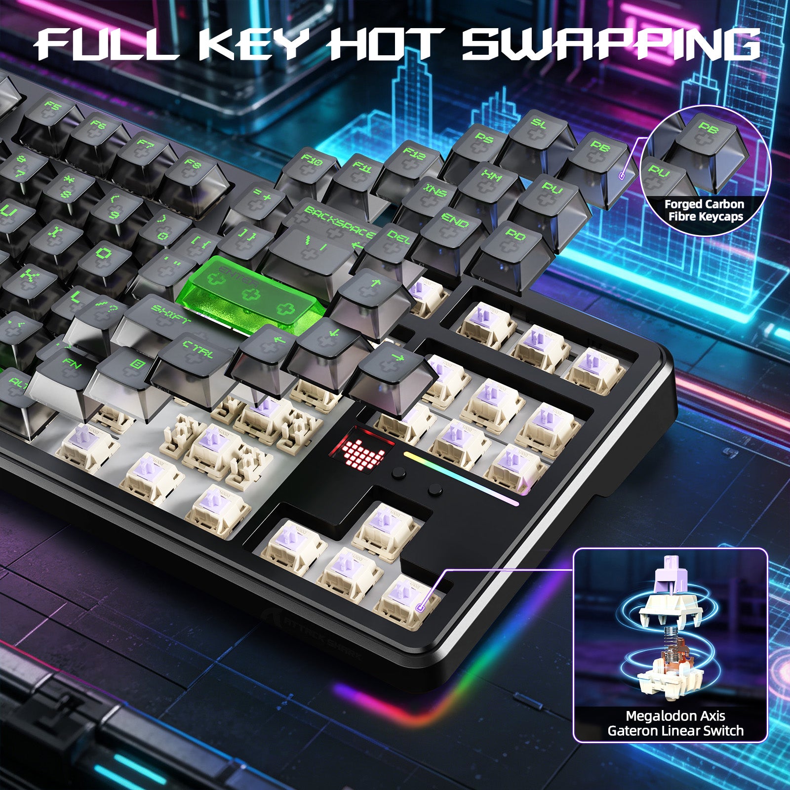Teclado de juego inalámbrico ATTACK SHARK X87 ULTRA con receptor 8KHz y cable en espiral RGB