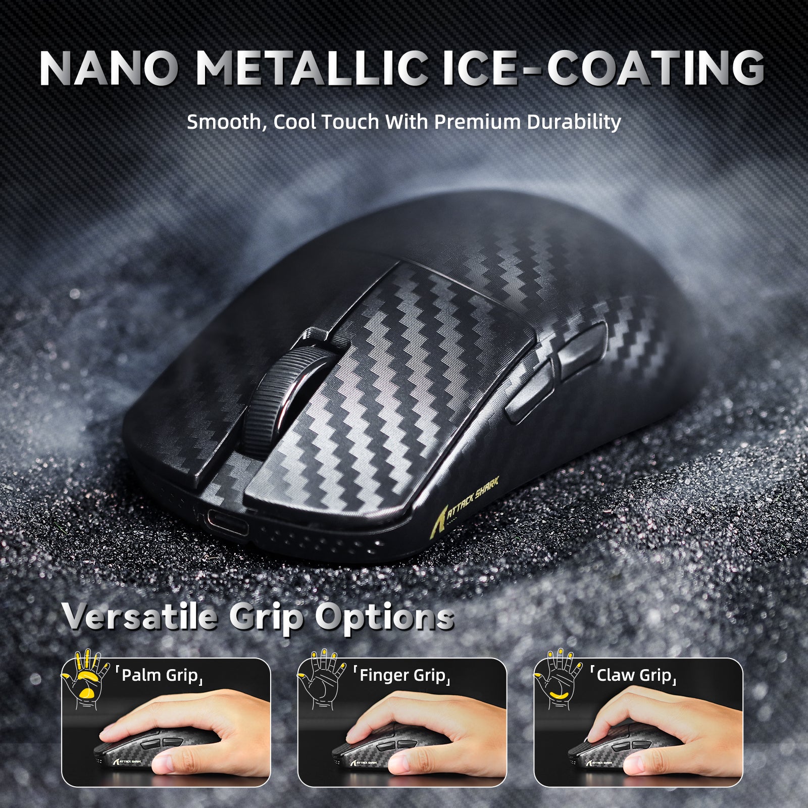 Ratón para juegos inalámbrico ATTACK SHARK R11 ULTRA Carbon Fiber 8K PAW3950MAX con cable LED Ultra C06
