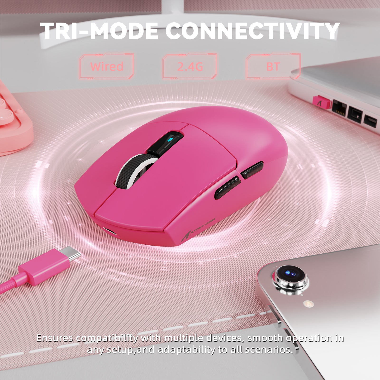 Ratón inalámbrico para juegos ATTACK SHARK G3 PRO de triple modo con base de carga 25000 DPI Ultra ligero