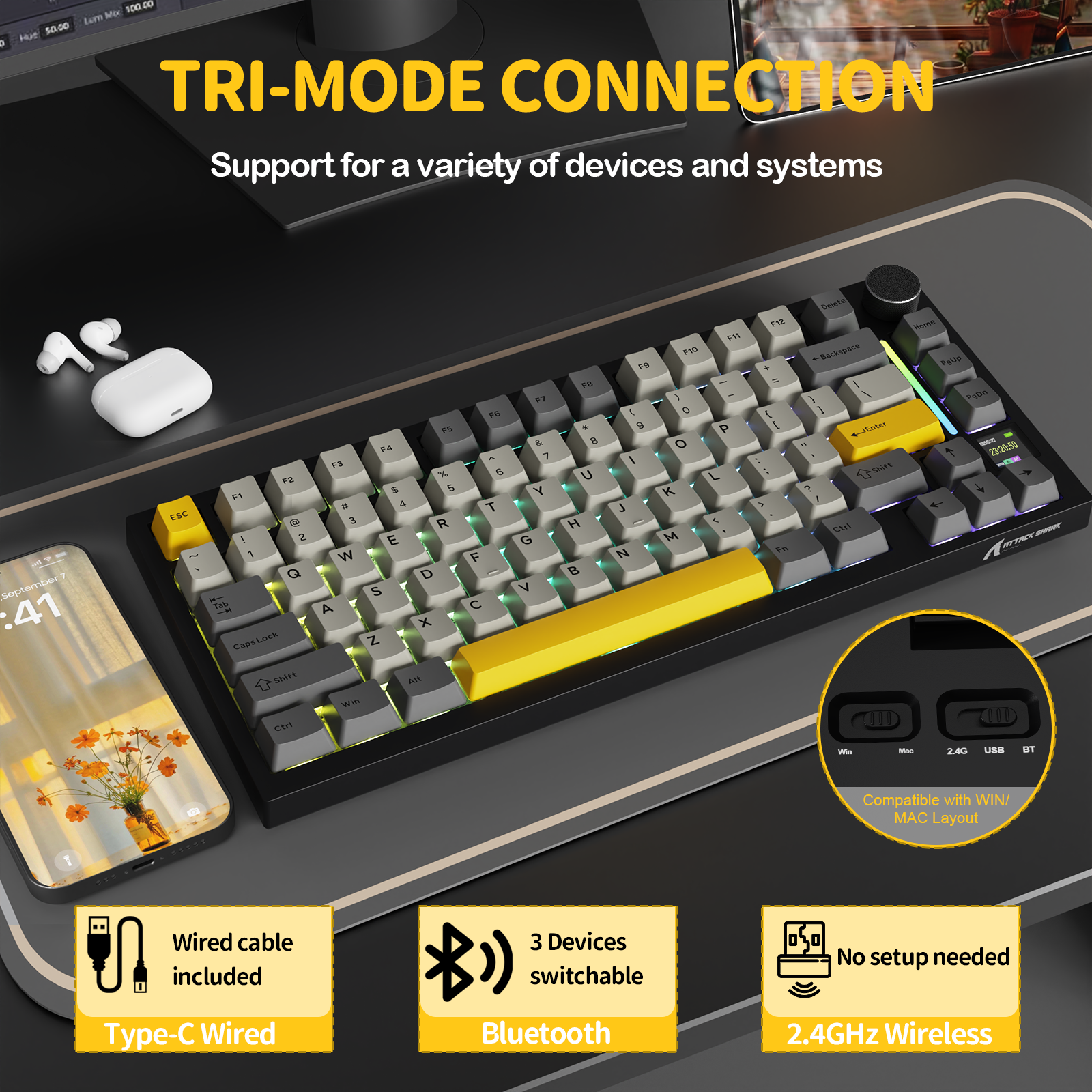 Teclado mecánico tri-modo ATTACK SHARK X820Ultra con junta
