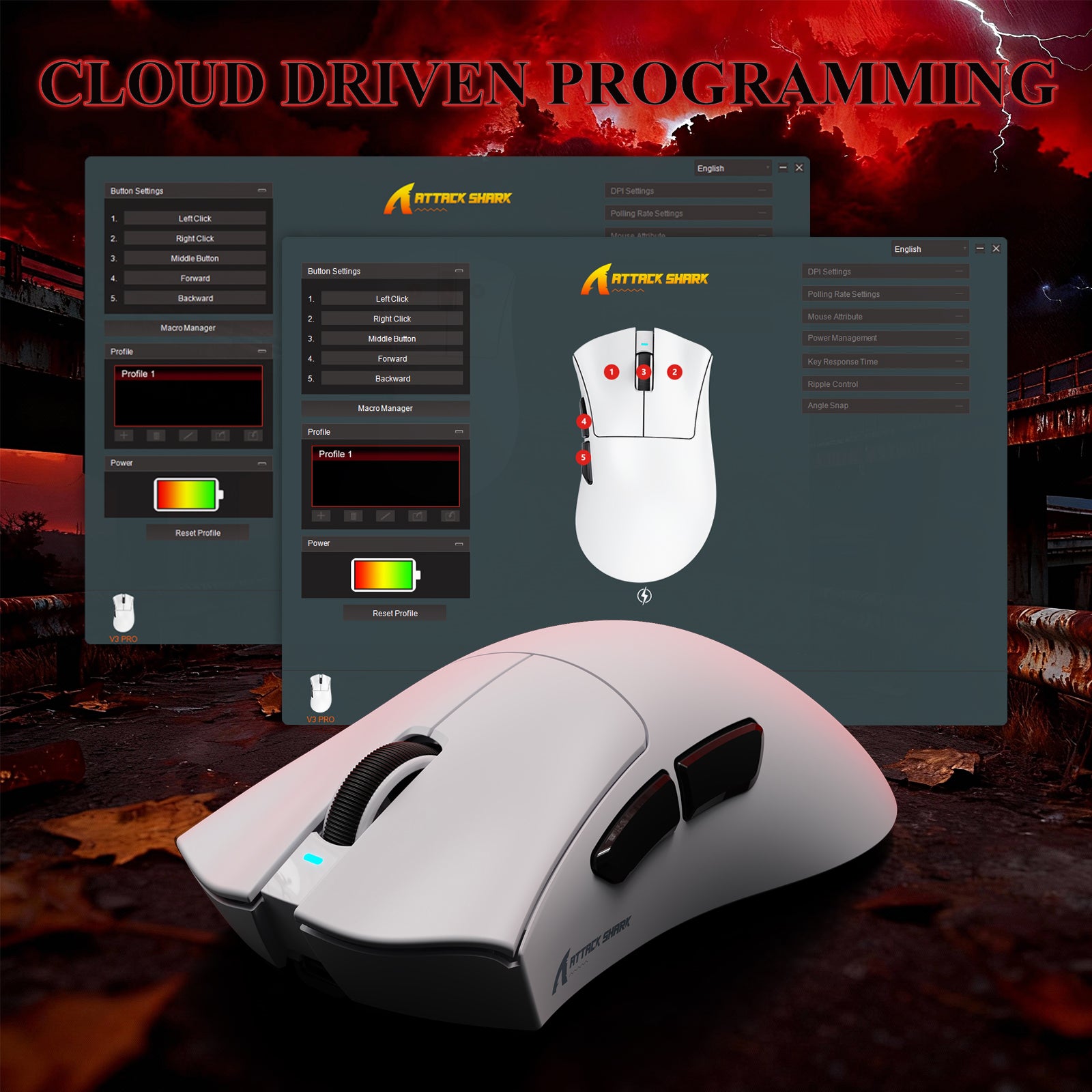 Ratón gaming tri-modo ultra ligero ATTACK SHARK V3PRO con base de carga
