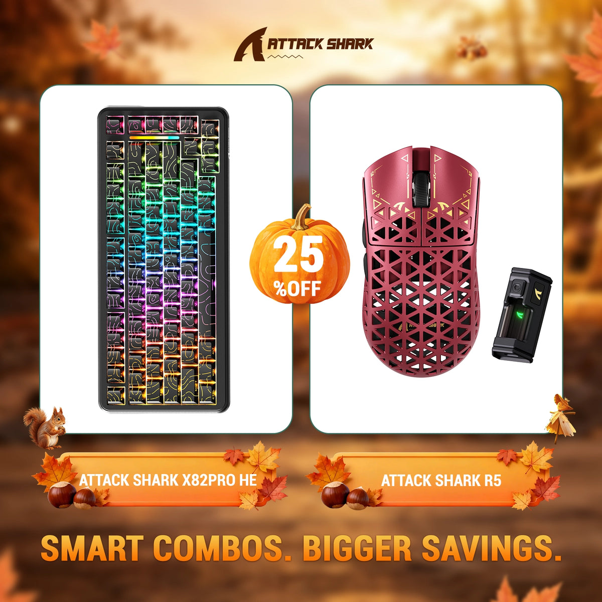 ATTACK SHARK X82 PRO HE Teclado con activación rápida + R5 Carbon Fiber Pack de ratón inalámbrico para gaming