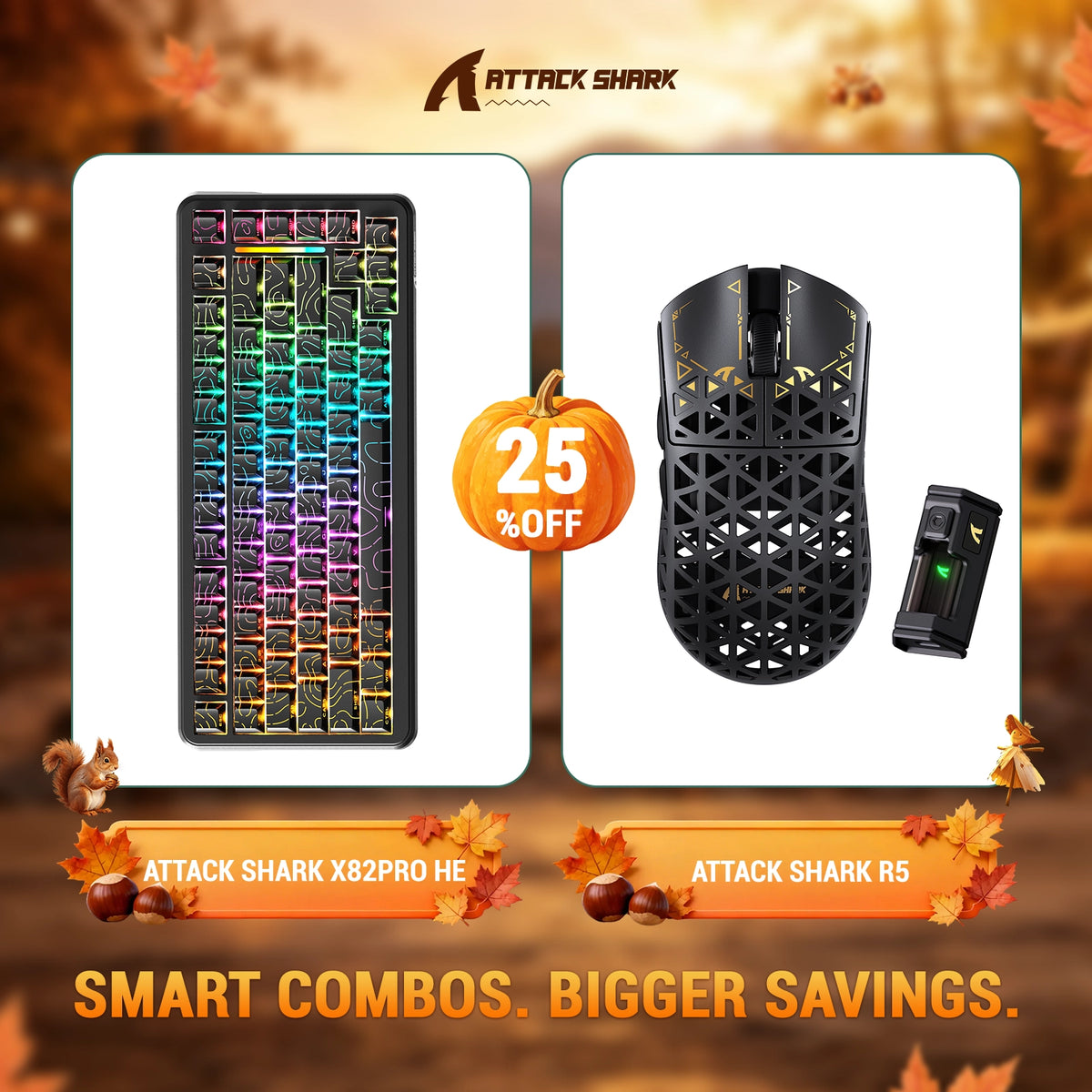 ATTACK SHARK X82 PRO HE Teclado con activación rápida + R5 Carbon Fiber Pack de ratón inalámbrico para gaming