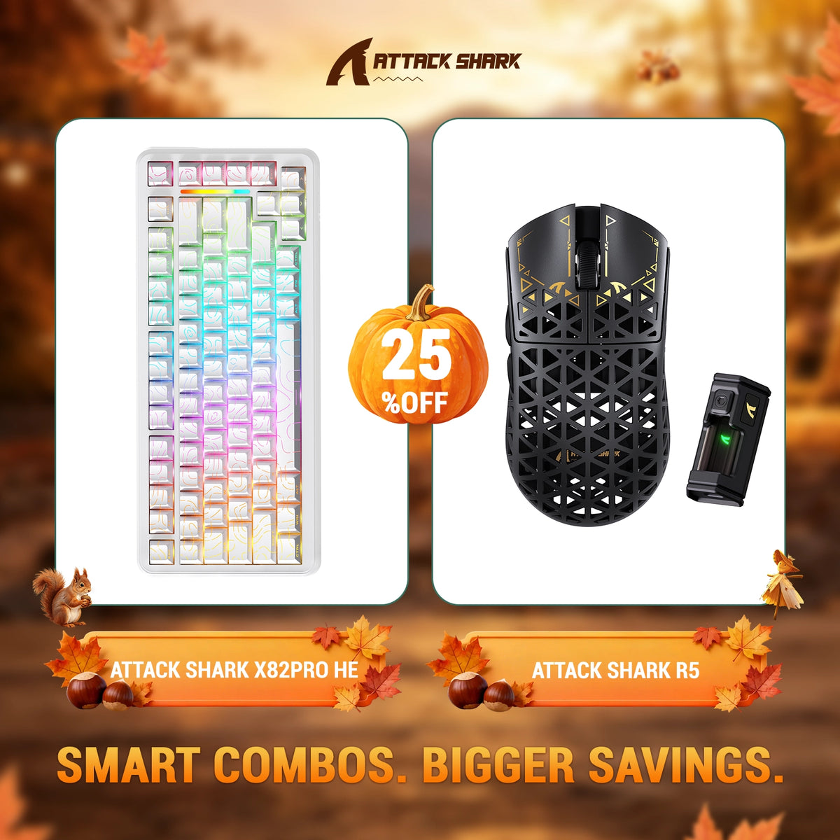 ATTACK SHARK X82 PRO HE Teclado con activación rápida + R5 Carbon Fiber Pack de ratón inalámbrico para gaming