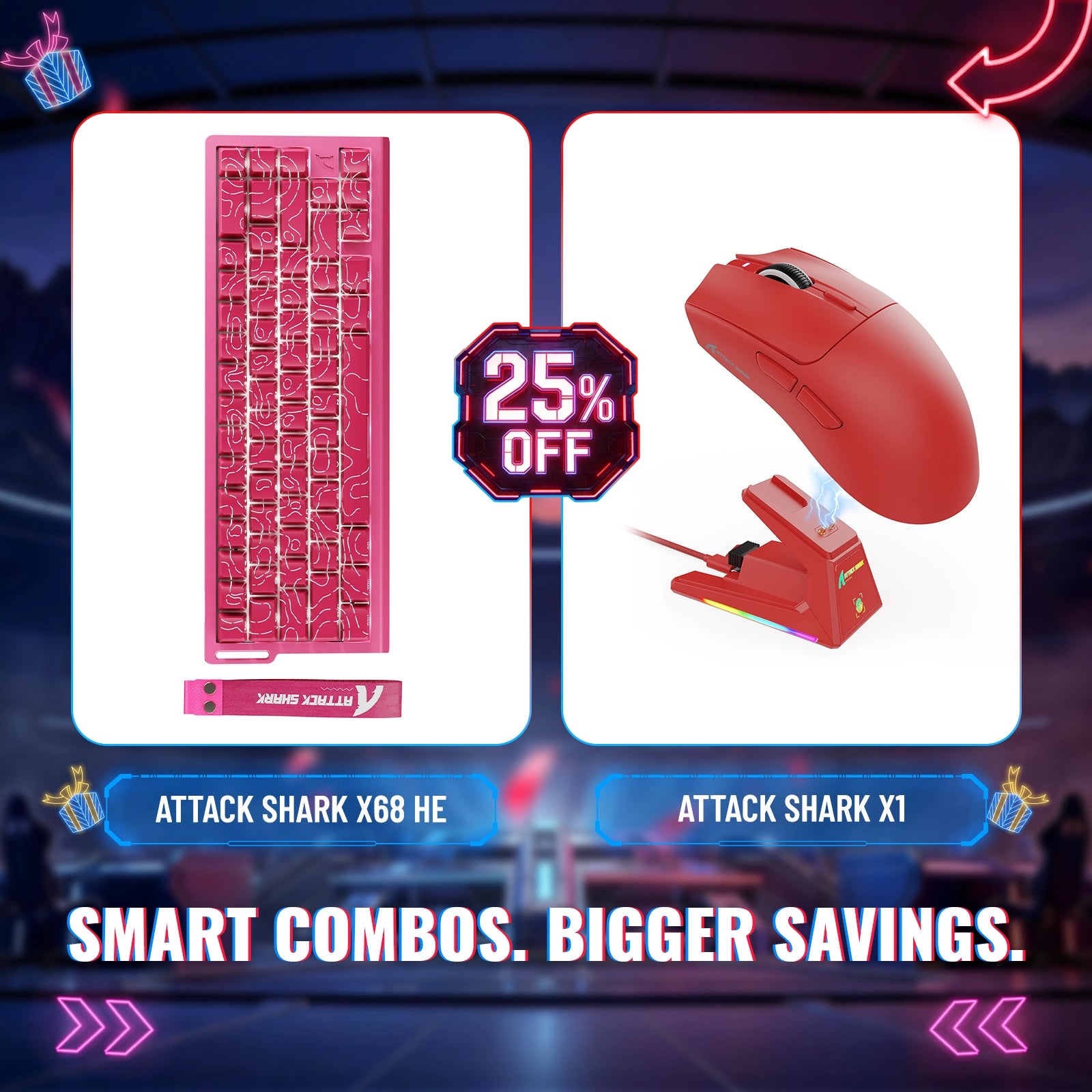 Paquete de teclado de disparo rápido ATTACK SHARK X68HE + ratón inalámbrico para juegos X1