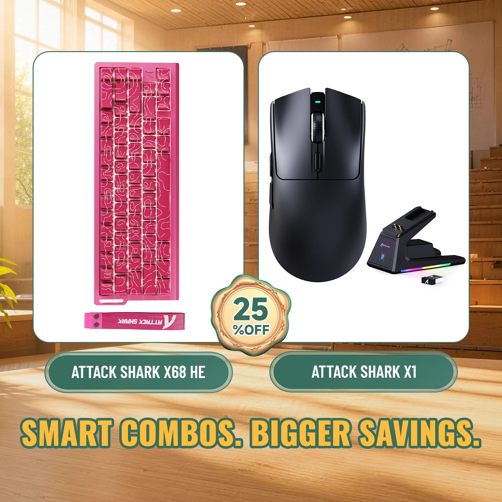 Paquete ATTACK SHARK X68HE teclado Rapid Trigger + ratón para juegos inalámbrico X1