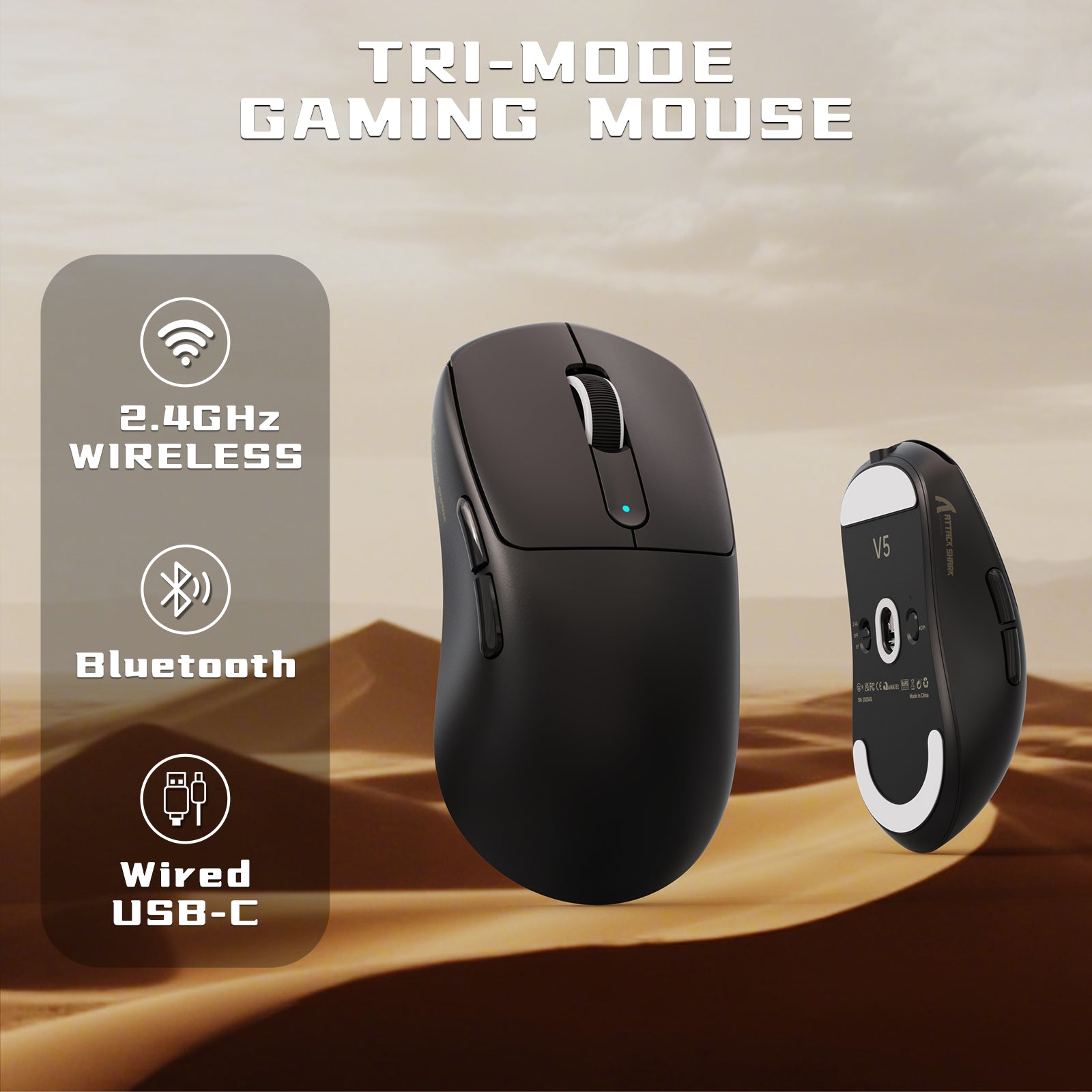 Ratón gaming inalámbrico ATTACK SHARK V5 8KHz PAW3950MAX con cable C06 Ultra