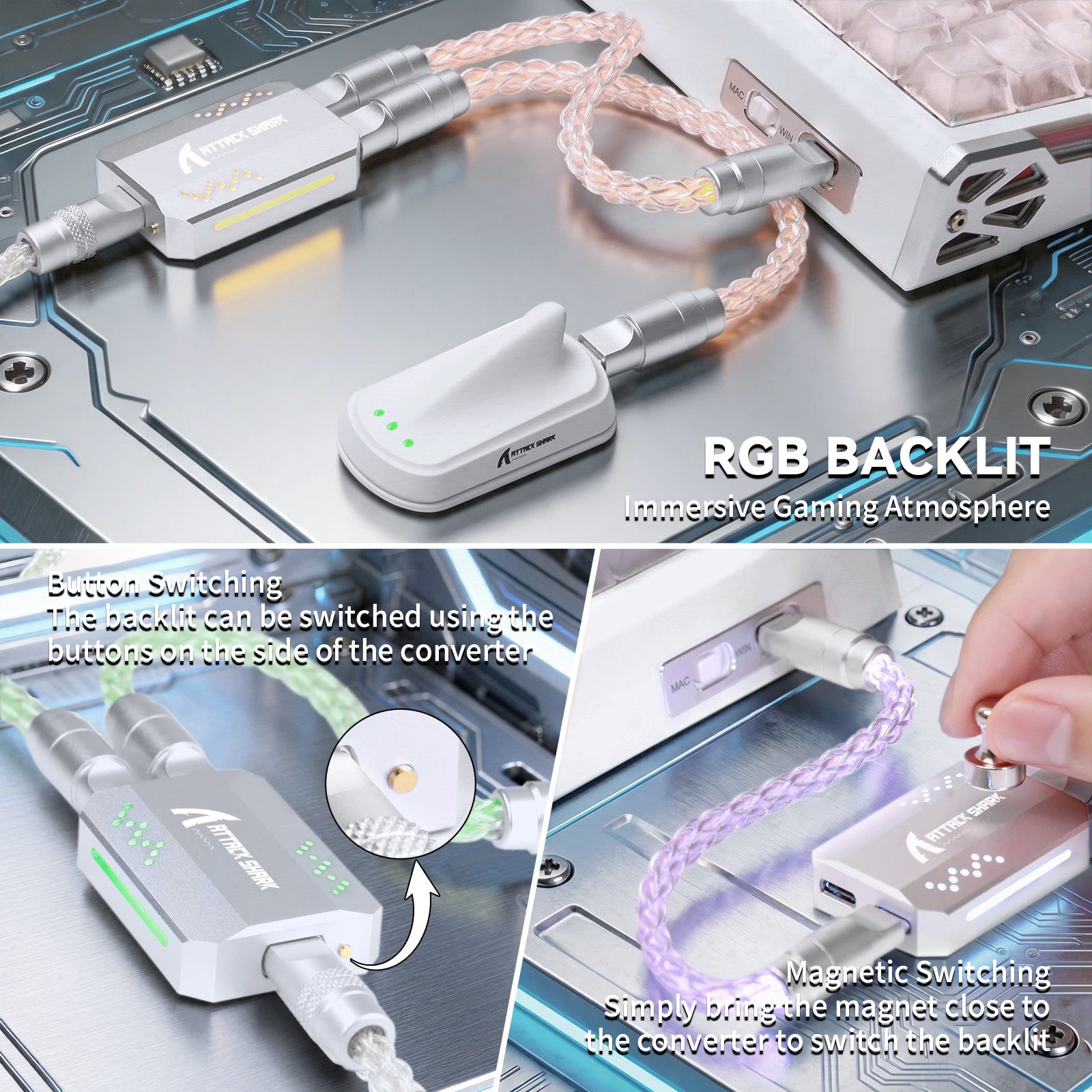 Cable 2 en 1 ATTACK SHARK C07 PRO Tipo C para teclado/ratón de juego 8KHz