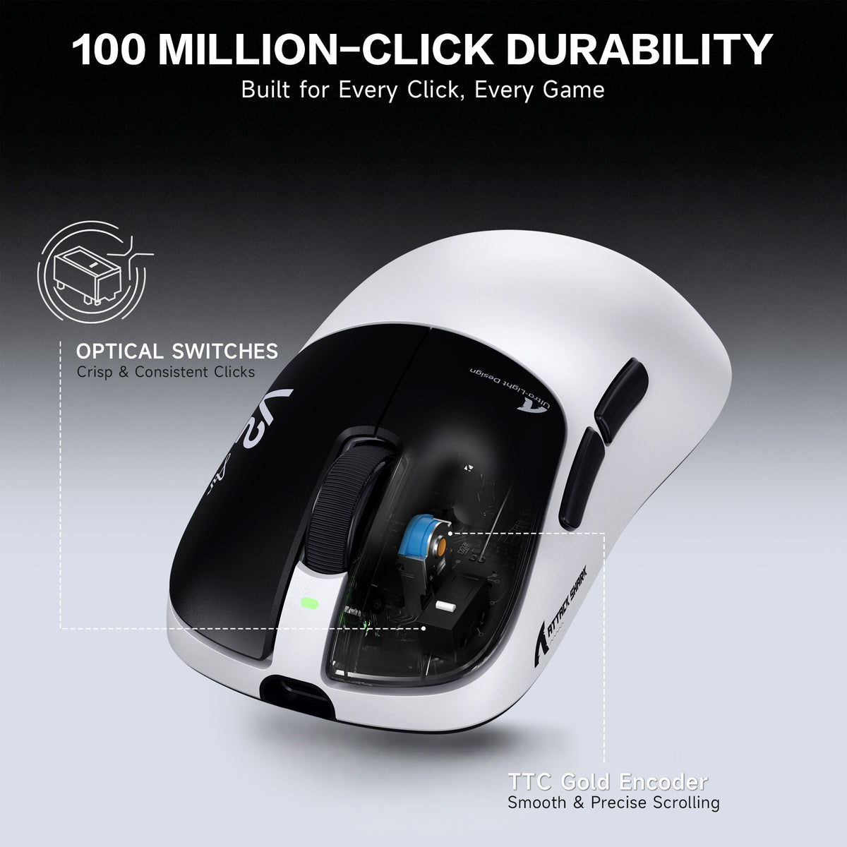 ATTACK SHARK V2 AIR PAW3955MAX Ratón inalámbrico ergonómico para gaming