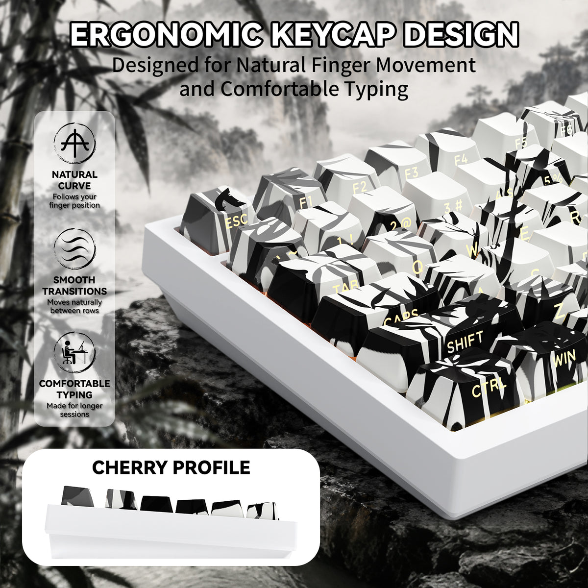 ATTACK SHARK SK02, 129 teclas, teclas PBT con impresión lateral, ANSI/ISO, caballero andante