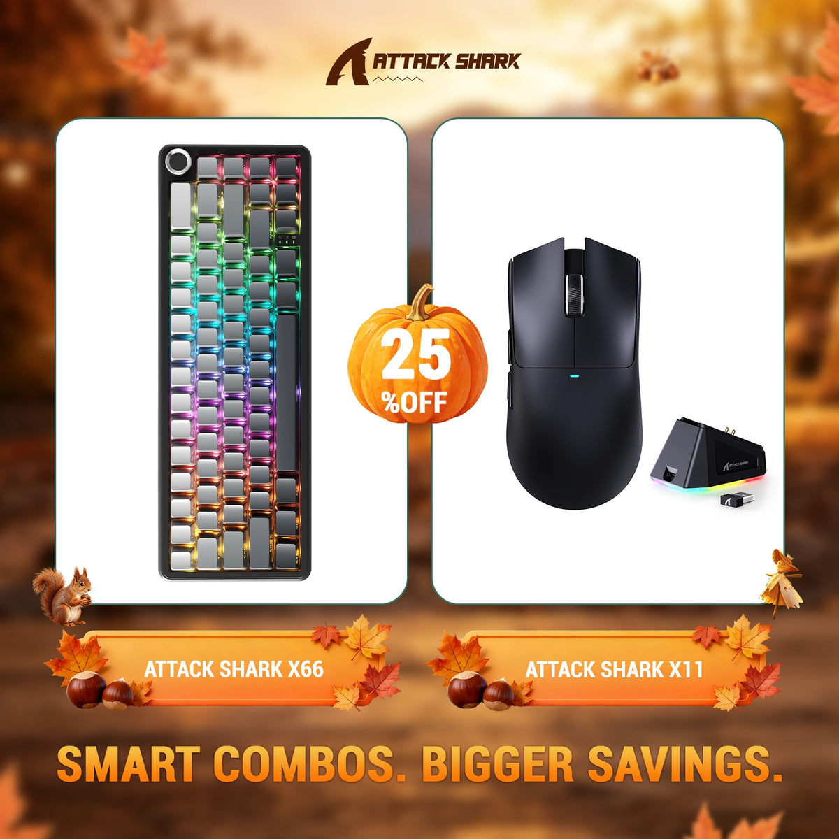Paquete ATTACK SHARK X66 teclado mecánico inalámbrico + ratón para juegos inalámbrico X11