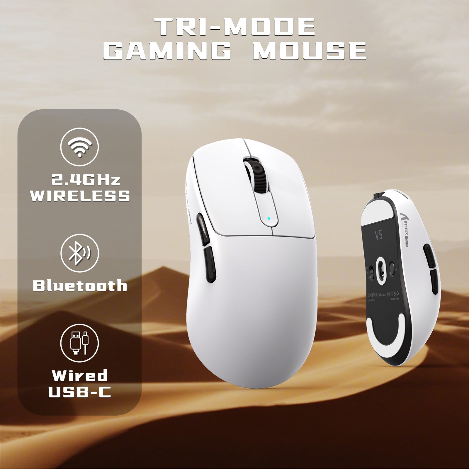 Ratón gaming inalámbrico ATTACK SHARK V5 8KHz PAW3950MAX con cable C06 Ultra