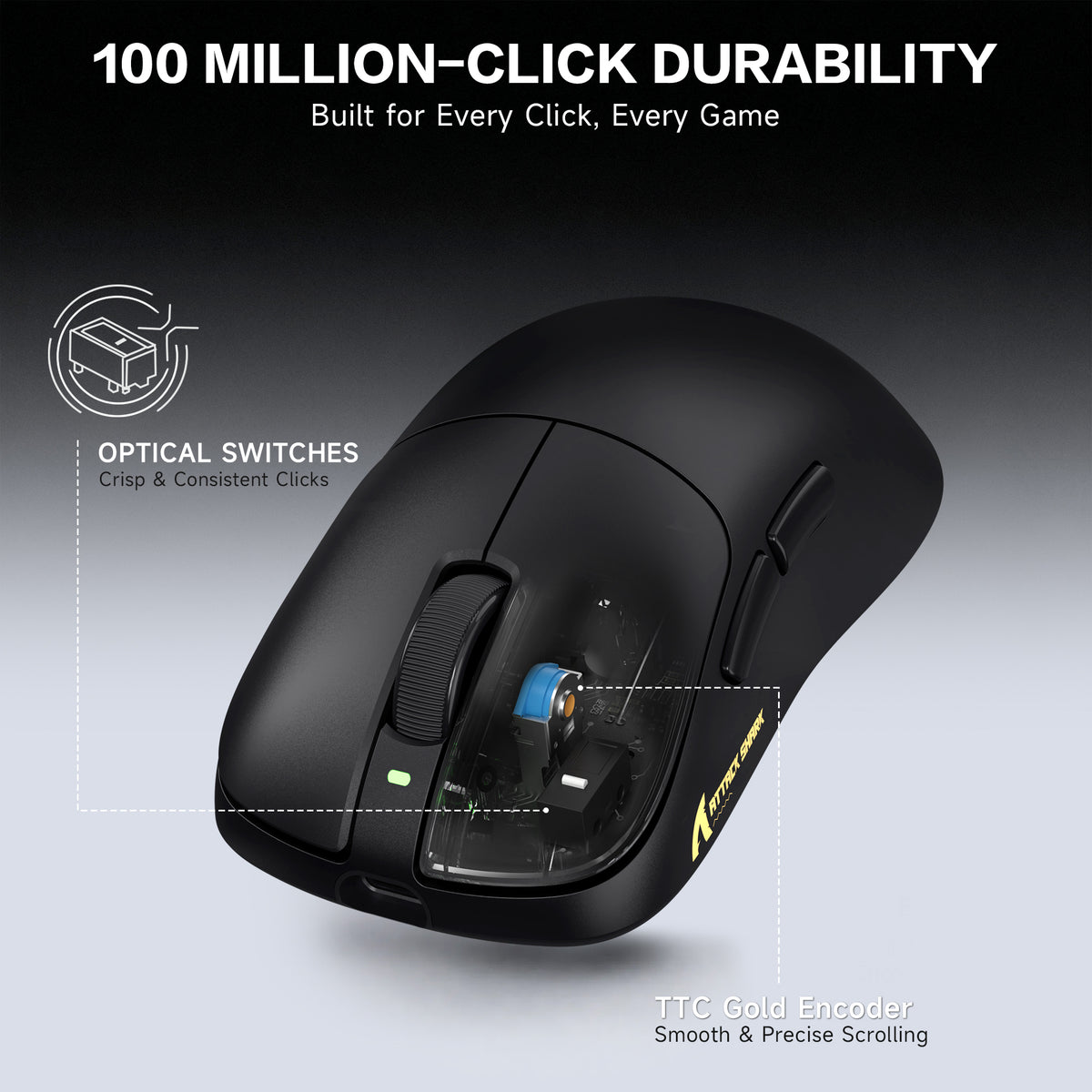 ATTACK SHARK V2 AIR PAW3955MAX Ratón inalámbrico ergonómico para gaming