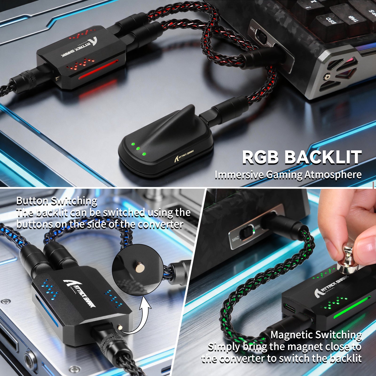 Cable 2 en 1 ATTACK SHARK C07 PRO Tipo C para teclado/ratón de juego 8KHz
