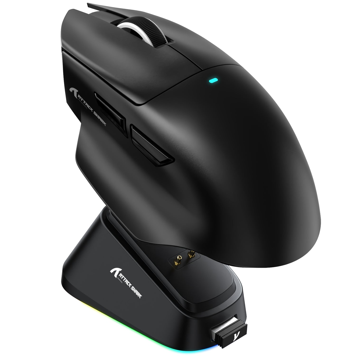 Black ATTACK SHARK V6 Tri-Mode Gaming Mouse with RGB charging dock