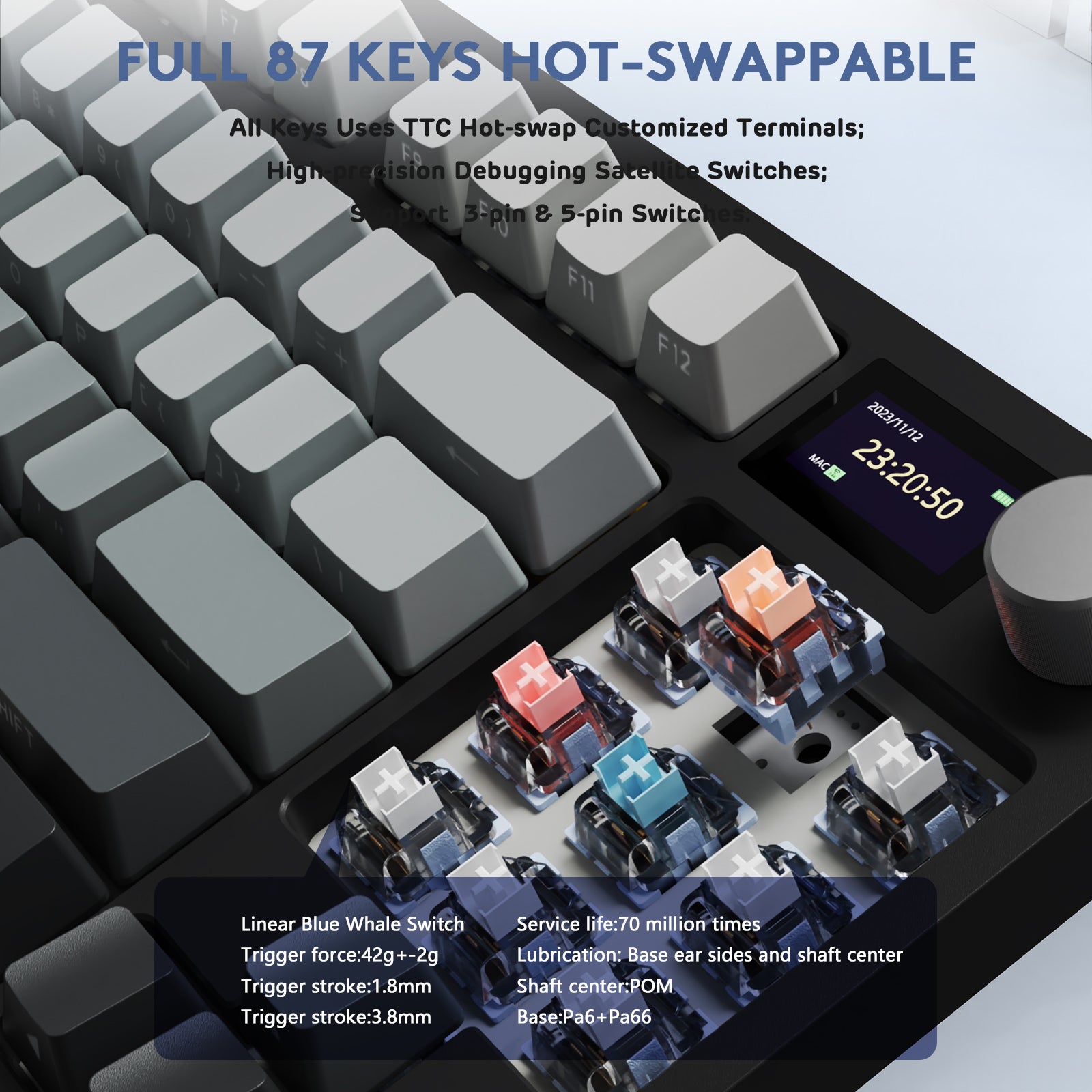 ATTACK SHARK K86PRO wireless mechanical keyboard with hot-swappable TTC switches and TFT color display