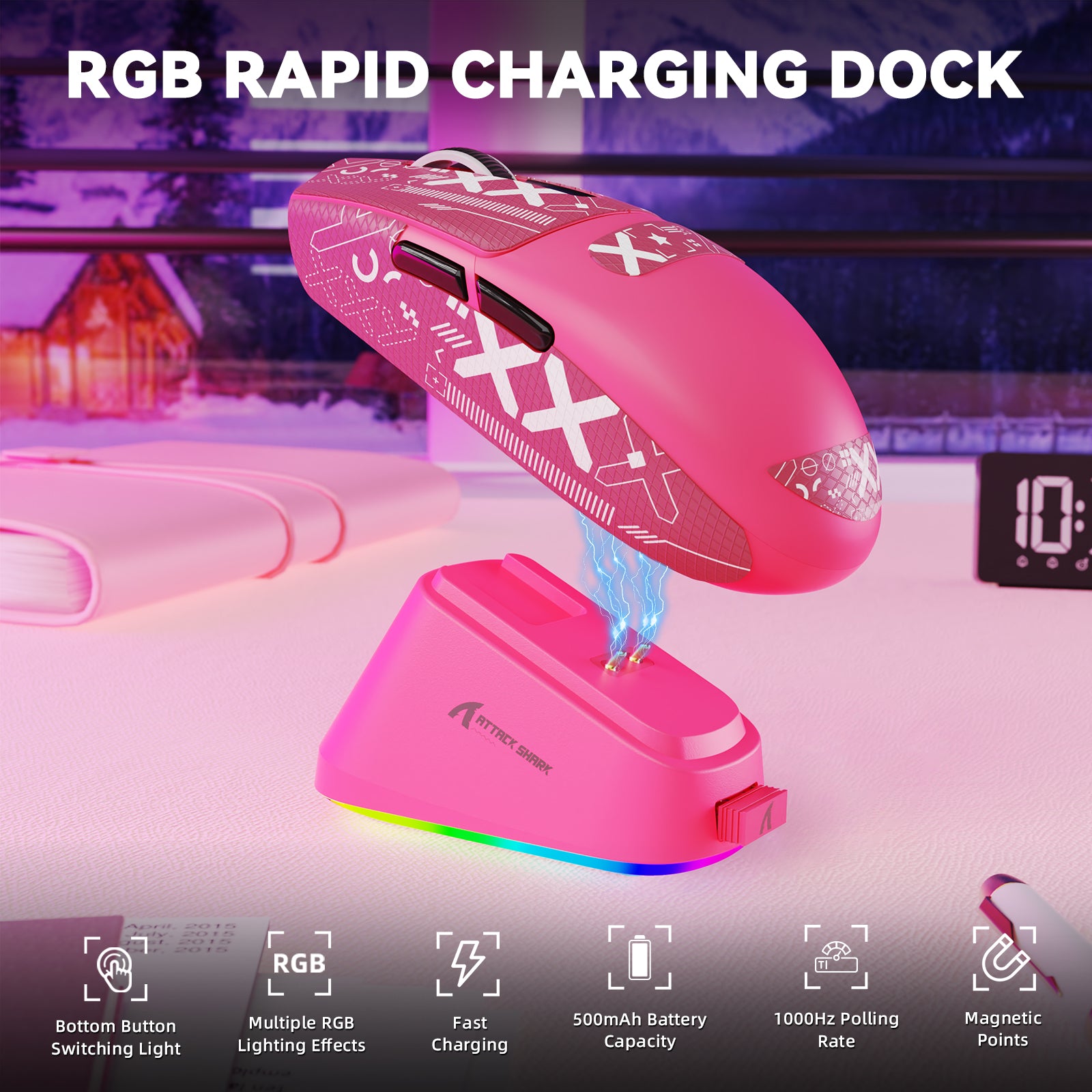 Ratón inalámbrico para juegos ATTACK SHARK G3 PRO de triple modo con base de carga 25000 DPI Ultra ligero