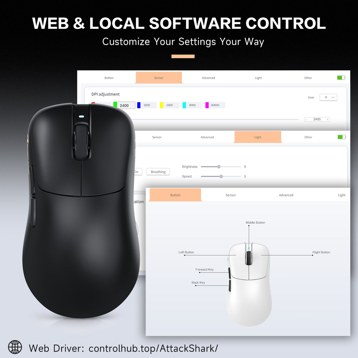 ATTACK SHARK V2 AIR PAW3955MAX Ratón inalámbrico ergonómico para gaming