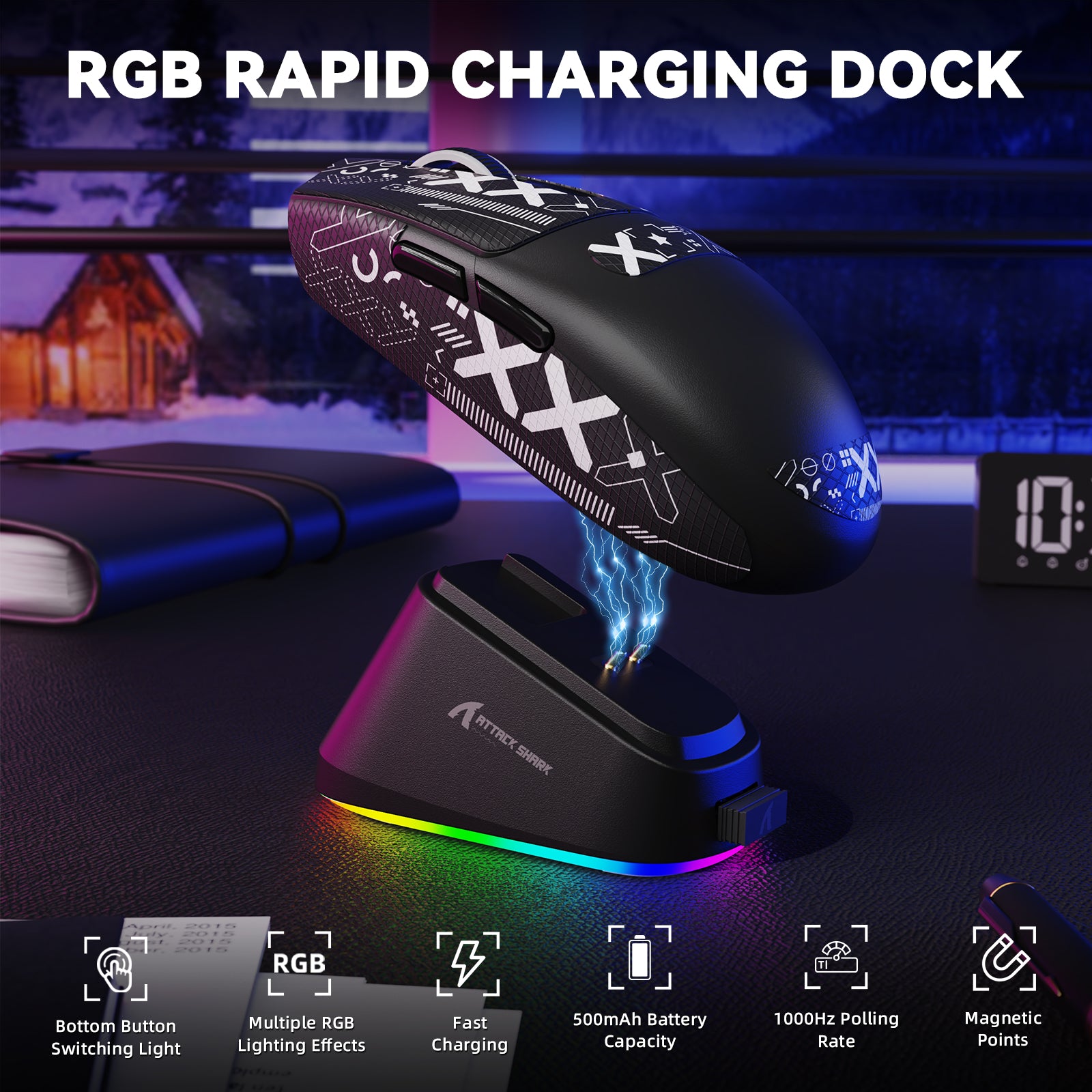 Ratón inalámbrico para juegos ATTACK SHARK G3 PRO de triple modo con base de carga 25000 DPI Ultra ligero