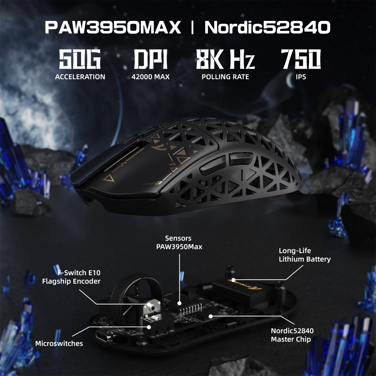 Ratón para juegos inalámbrico ATTACK SHARK R5 ULTRA de fibra de carbono 8K PAW3950MAX