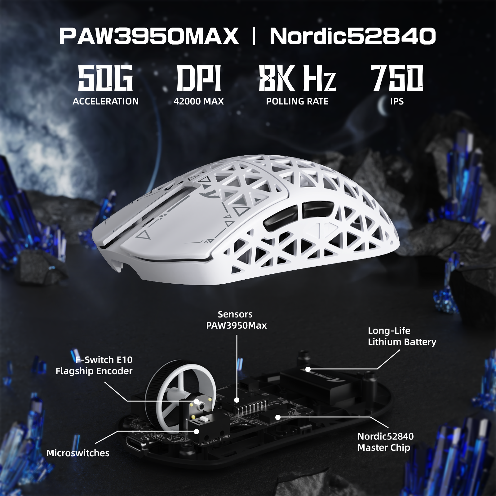 Ratón para juegos inalámbrico ATTACK SHARK R5 ULTRA de fibra de carbono 8K PAW3950MAX