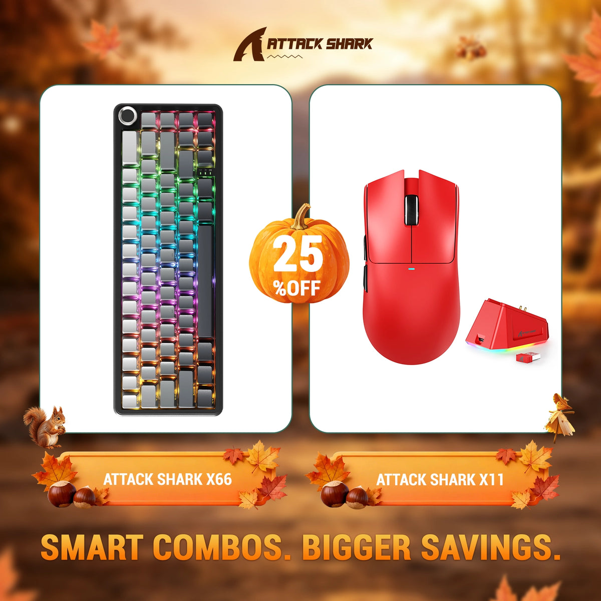 Paquete ATTACK SHARK X66 teclado mecánico inalámbrico + ratón para juegos inalámbrico X11