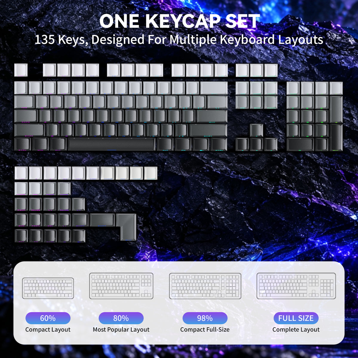 ATTACK SHARK SK06, 135 teclas, teclas con retroiluminación visible, ANSI/ISO