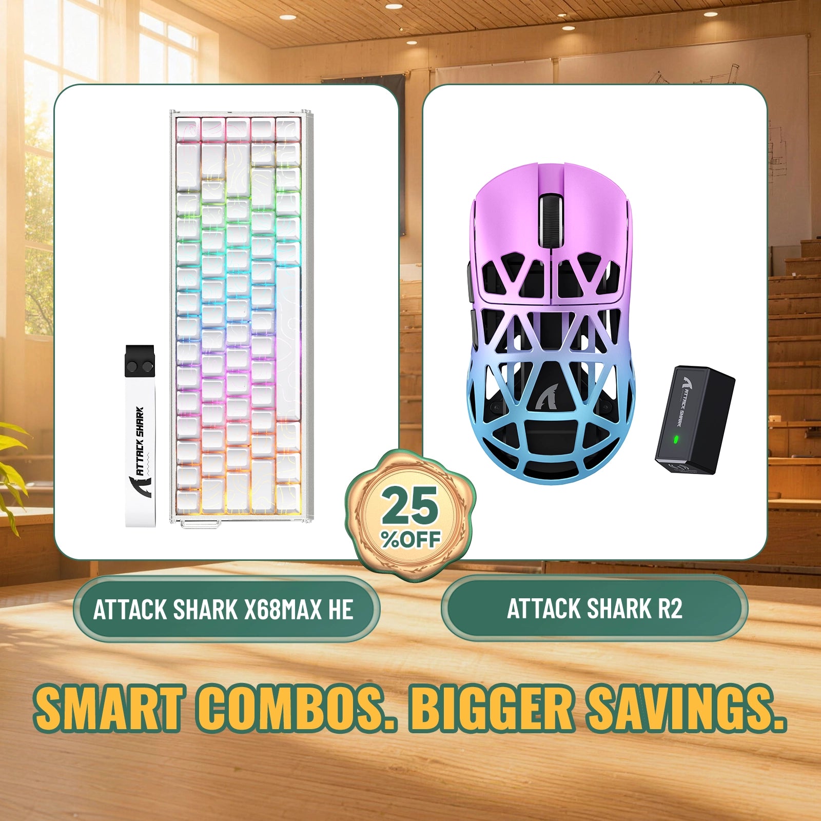 Paquete ATTACK SHARK X68MAX HE teclado de aluminio Rapid Trigger + ratón para juegos inalámbrico de aleación de magnesio R2