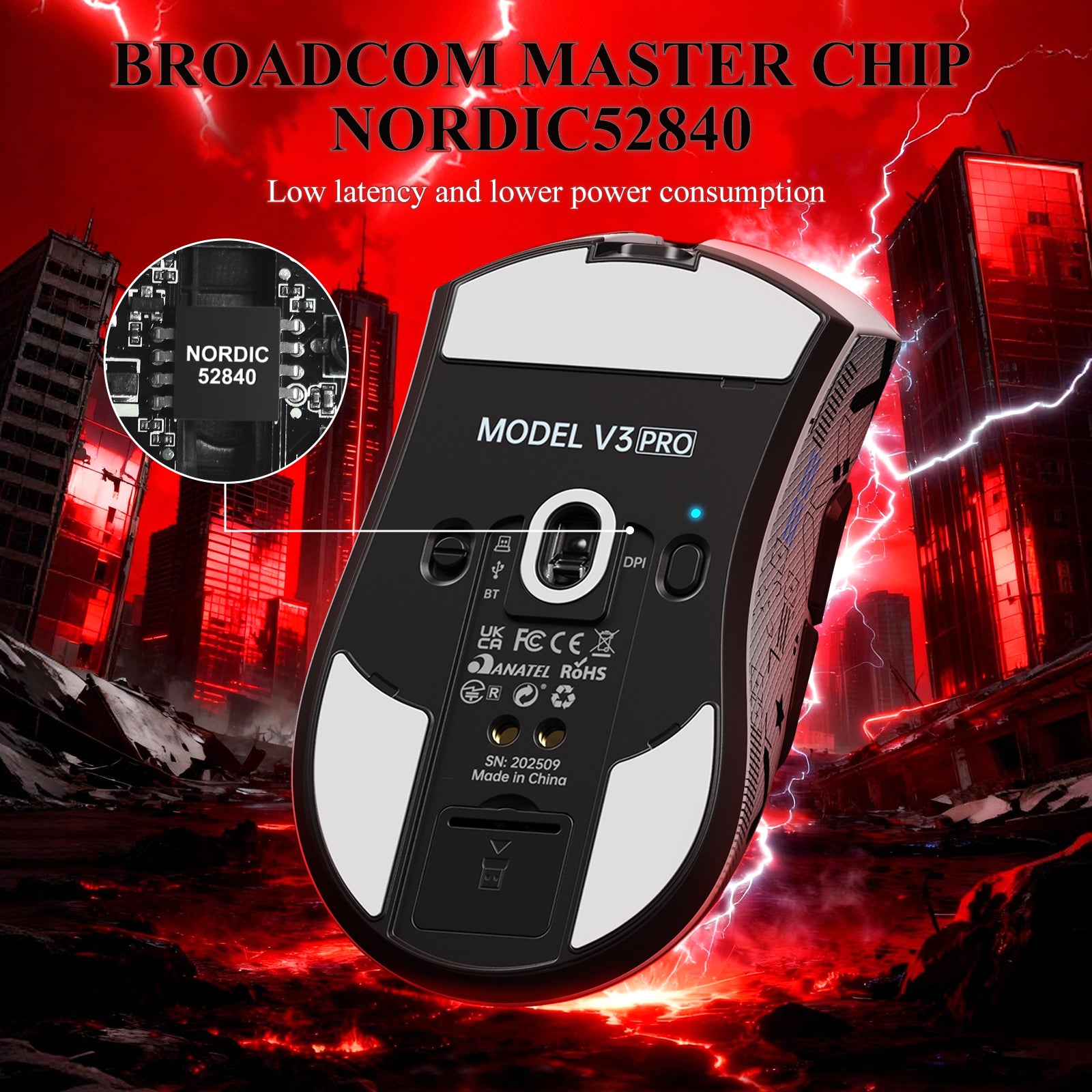 Ratón gaming tri-modo ultra ligero ATTACK SHARK V3PRO con base de carga