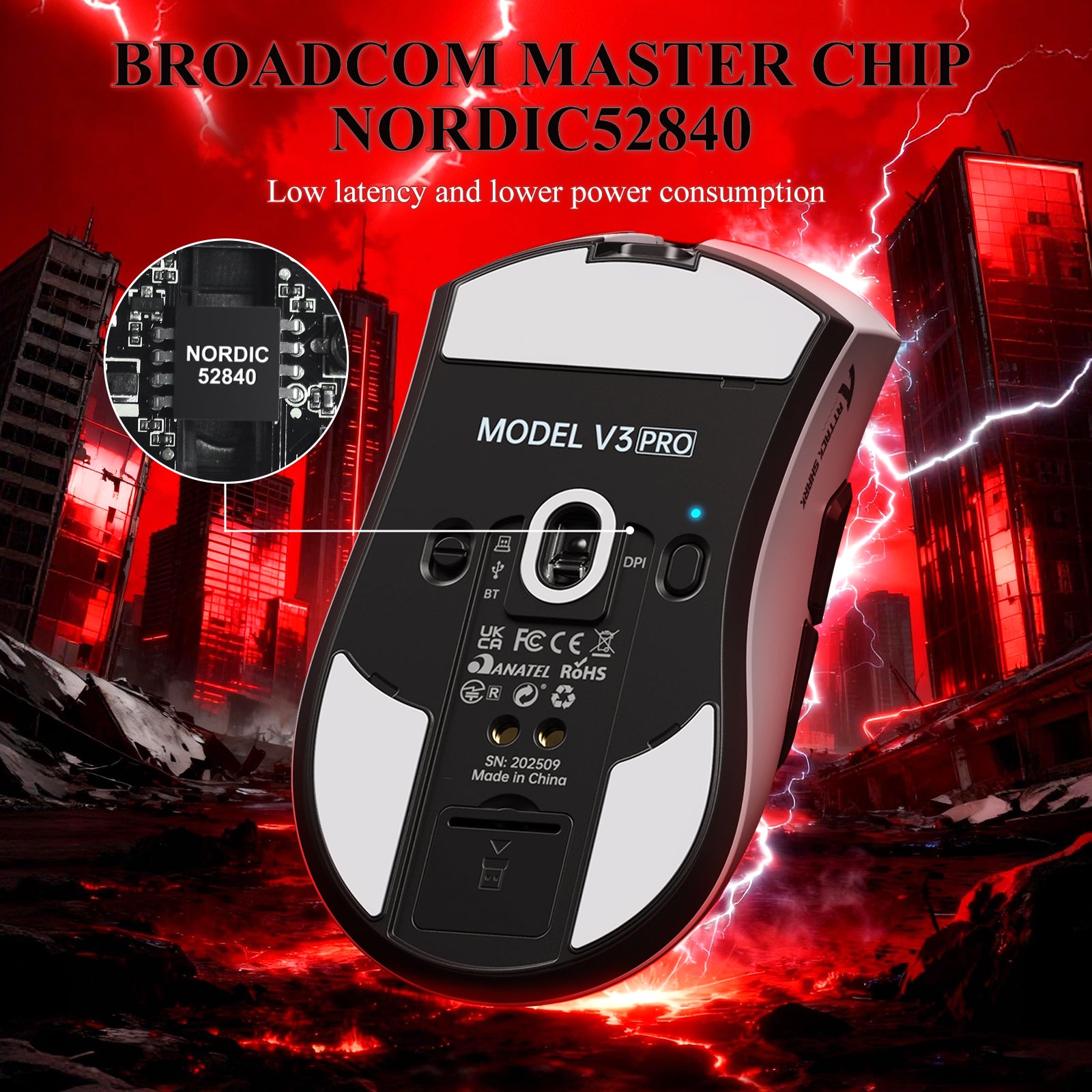Ratón gaming tri-modo ultra ligero ATTACK SHARK V3PRO con base de carga
