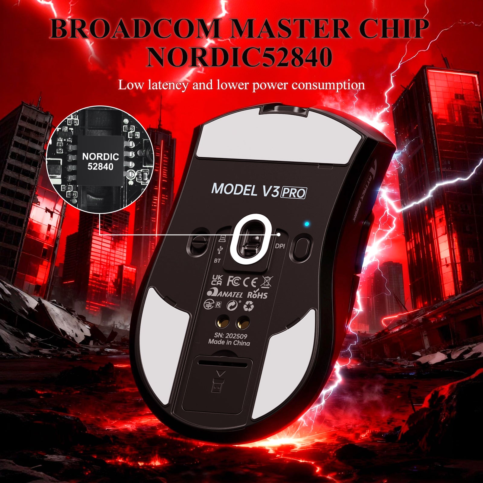 Ratón gaming tri-modo ultra ligero ATTACK SHARK V3PRO con base de carga