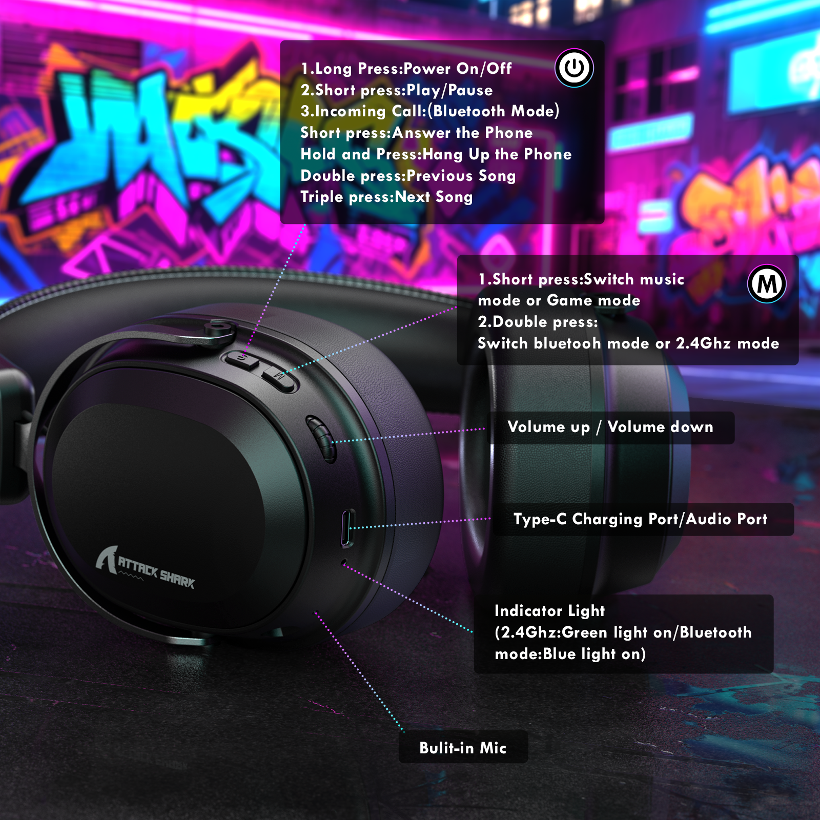 Auriculares gaming inalámbricos ATTACK SHARK L30PRO