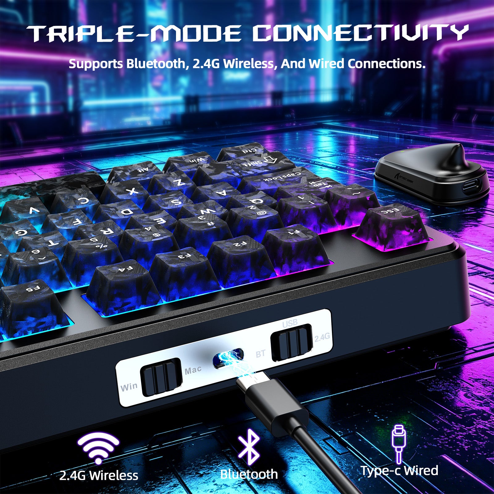 Teclado de juego inalámbrico ATTACK SHARK X87 ULTRA con receptor 8KHz y cable en espiral RGB