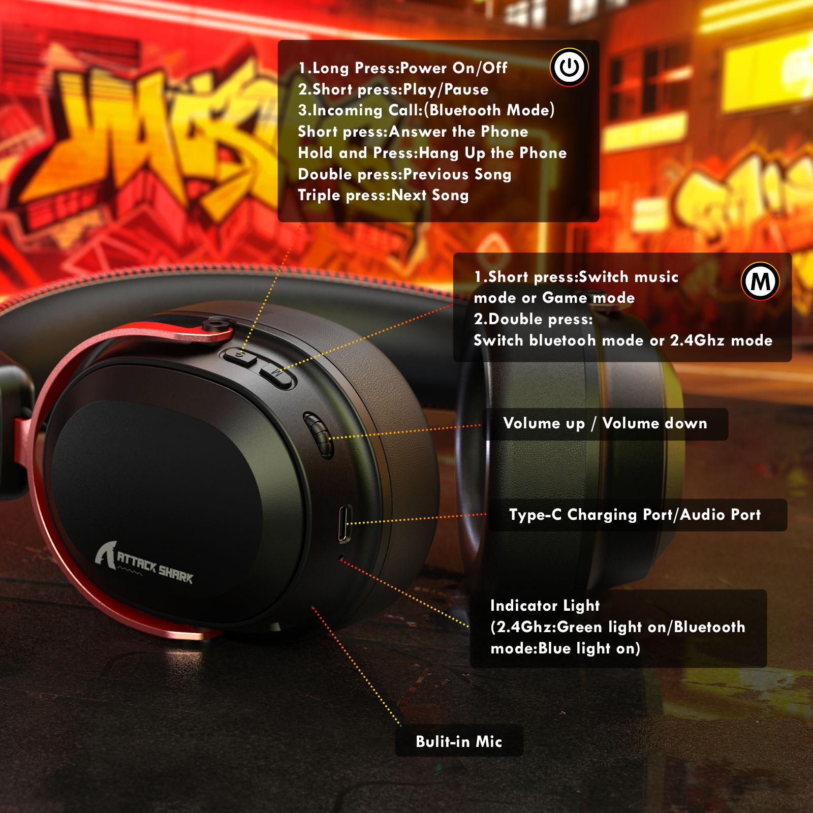 Auriculares gaming inalámbricos ATTACK SHARK L30PRO