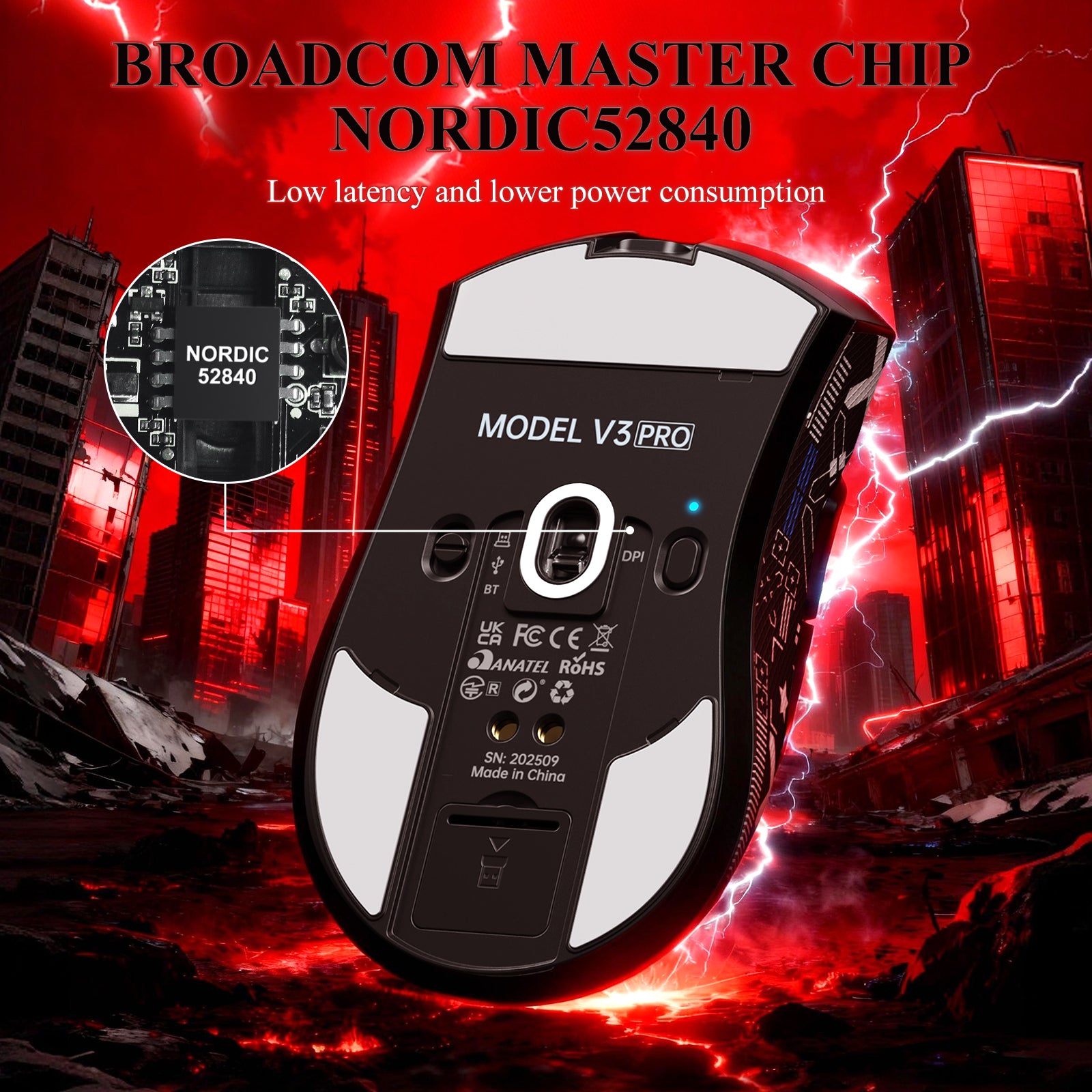 Ratón gaming tri-modo ultra ligero ATTACK SHARK V3PRO con base de carga